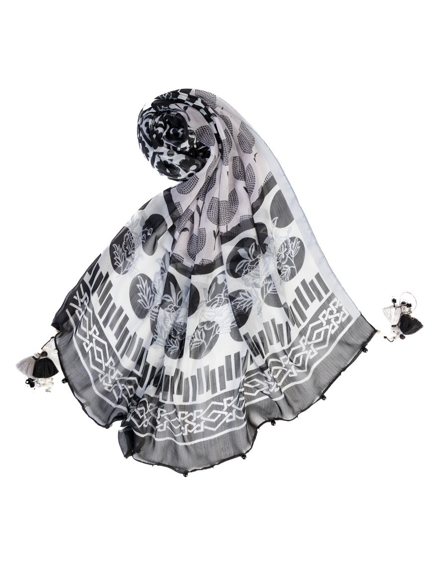 Black & White Chiffon Stole | Jlst-S-Stl-23-2615