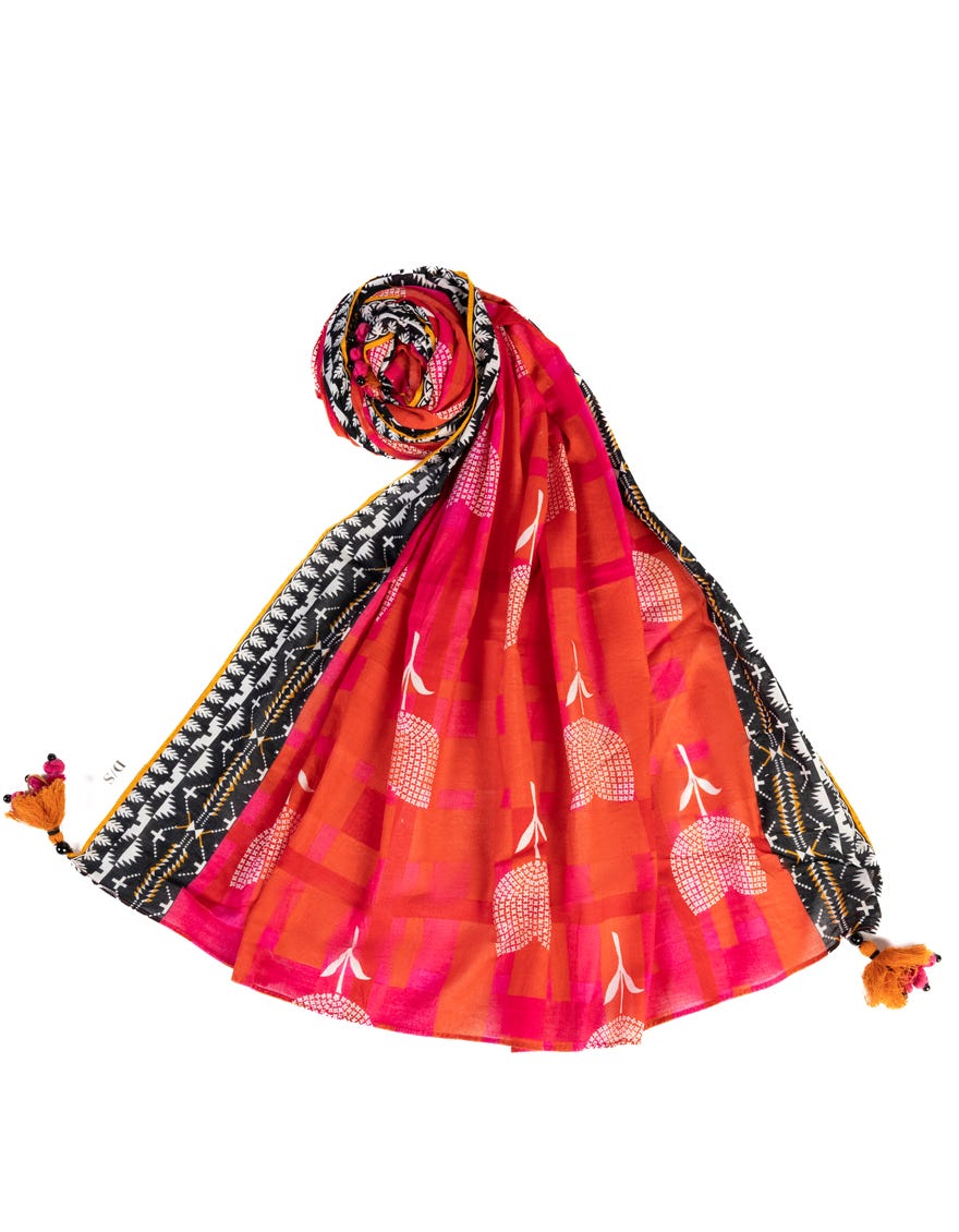 Orange Lawn Stole | Jlst-S-Stl-23-2632
