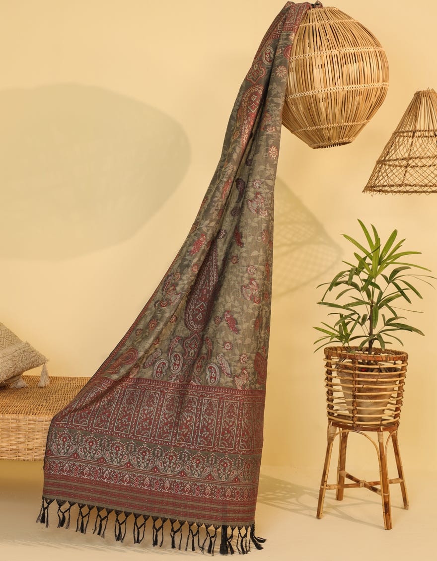 Grey Handwoven-Dyed Stole | Jlst-W-Stl-23-2642