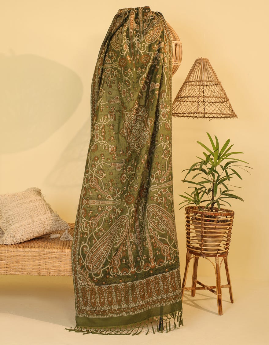 Green Handwoven-Dyed Stole | Jlst-W-Stl-23-2643