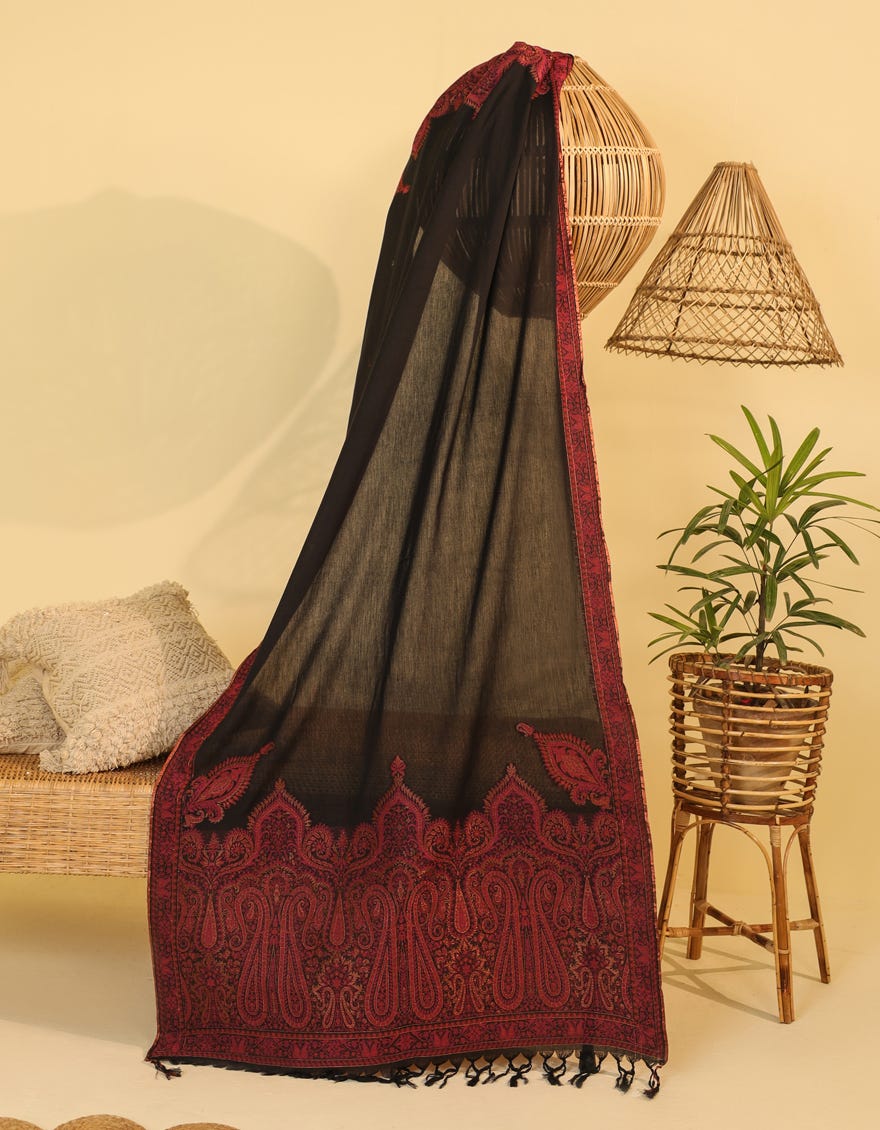 Maroon Handwoven-Dyed Stole | Jlst-W-Stl-23-2644