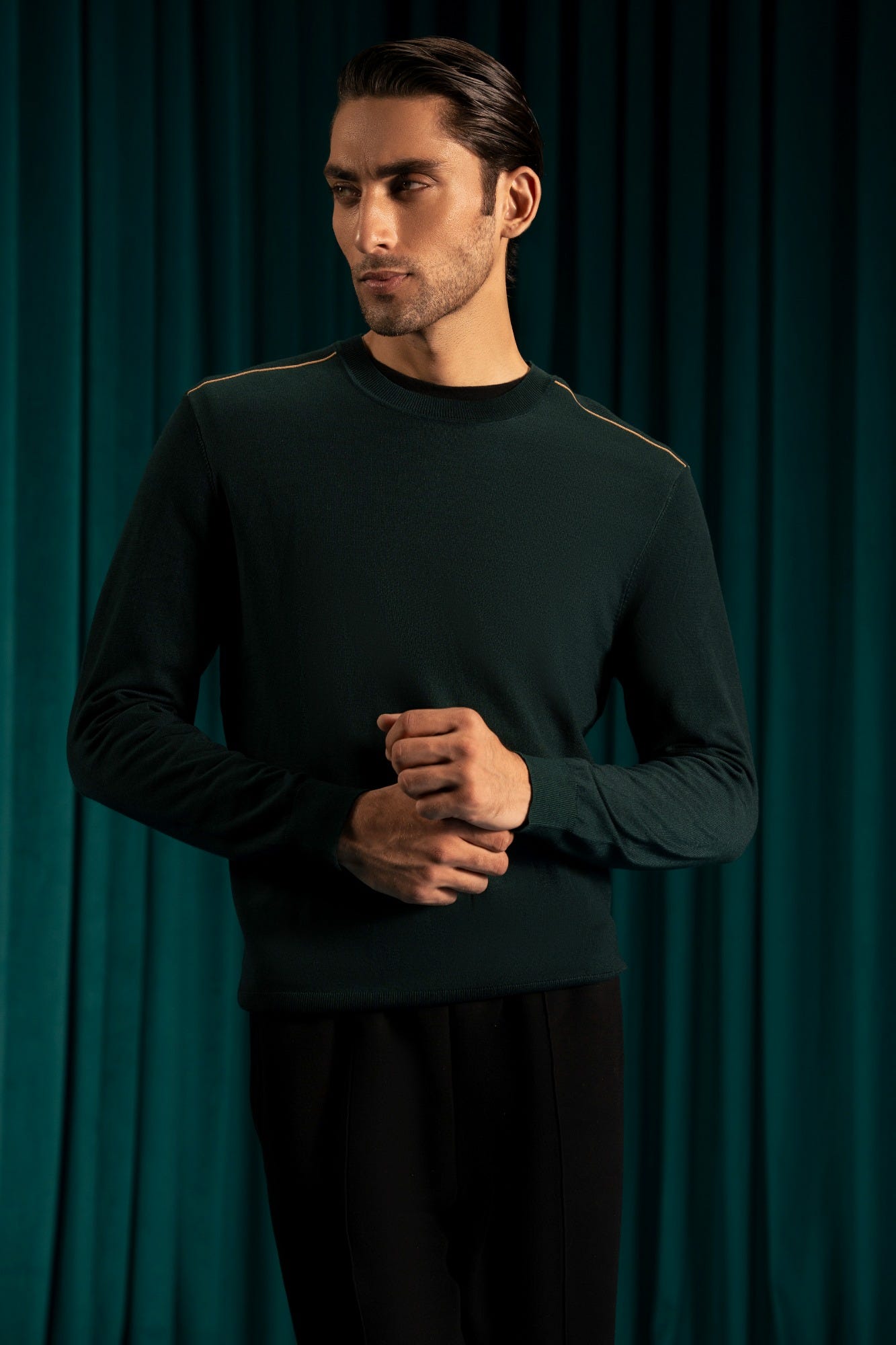 Green Lyocell Crew Neck Sweater | Cc Swt 0014