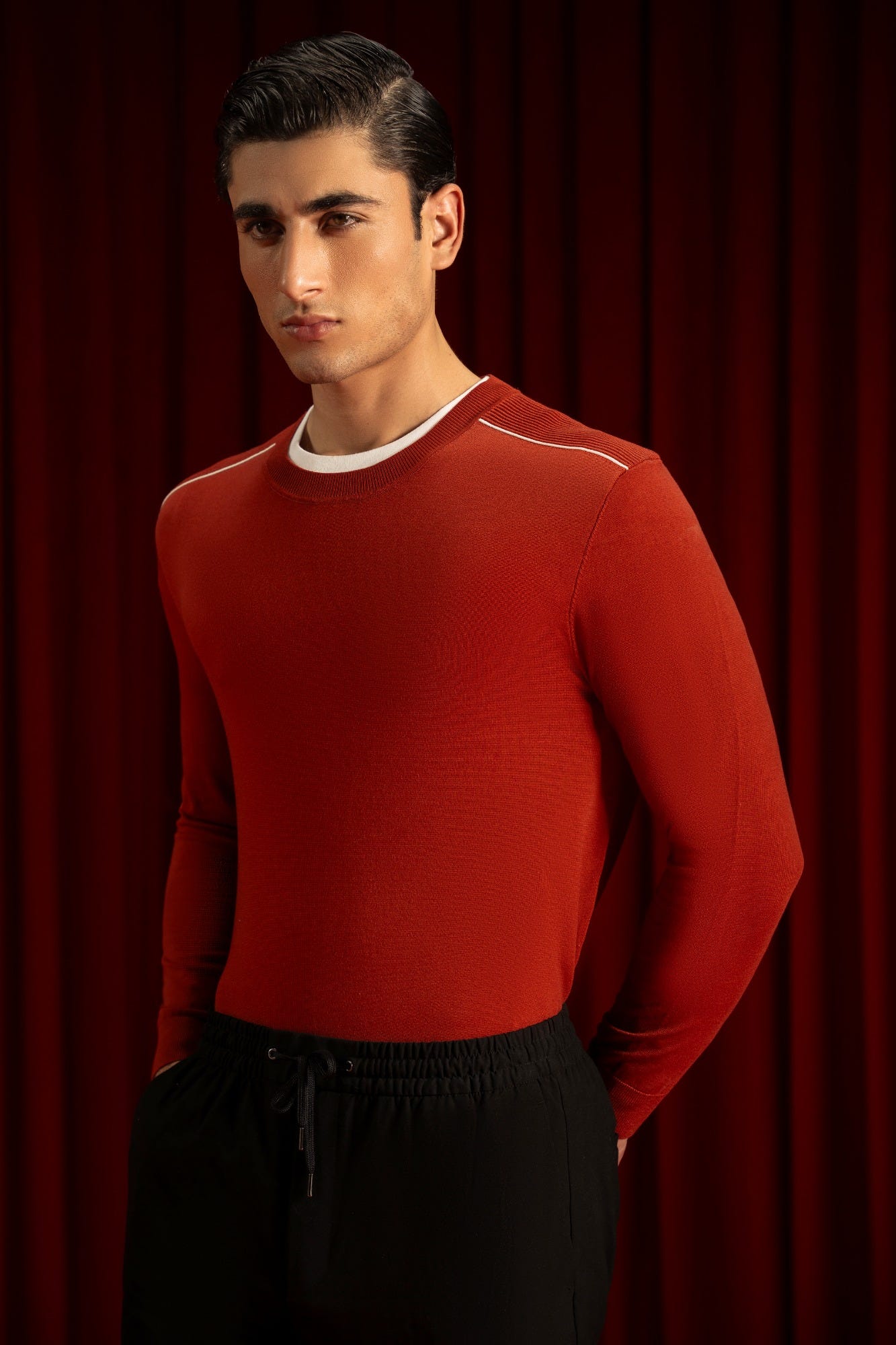 Rust Lyocell Crew Neck Sweater | Cc Swt 0016