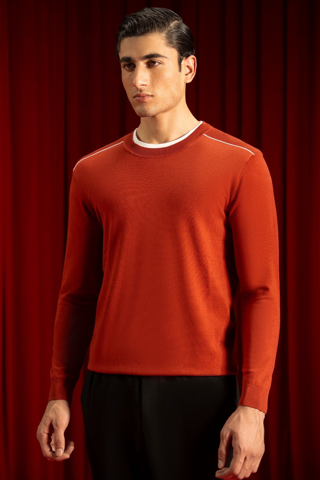 Rust Lyocell Crew Neck Sweater | Cc Swt 0016