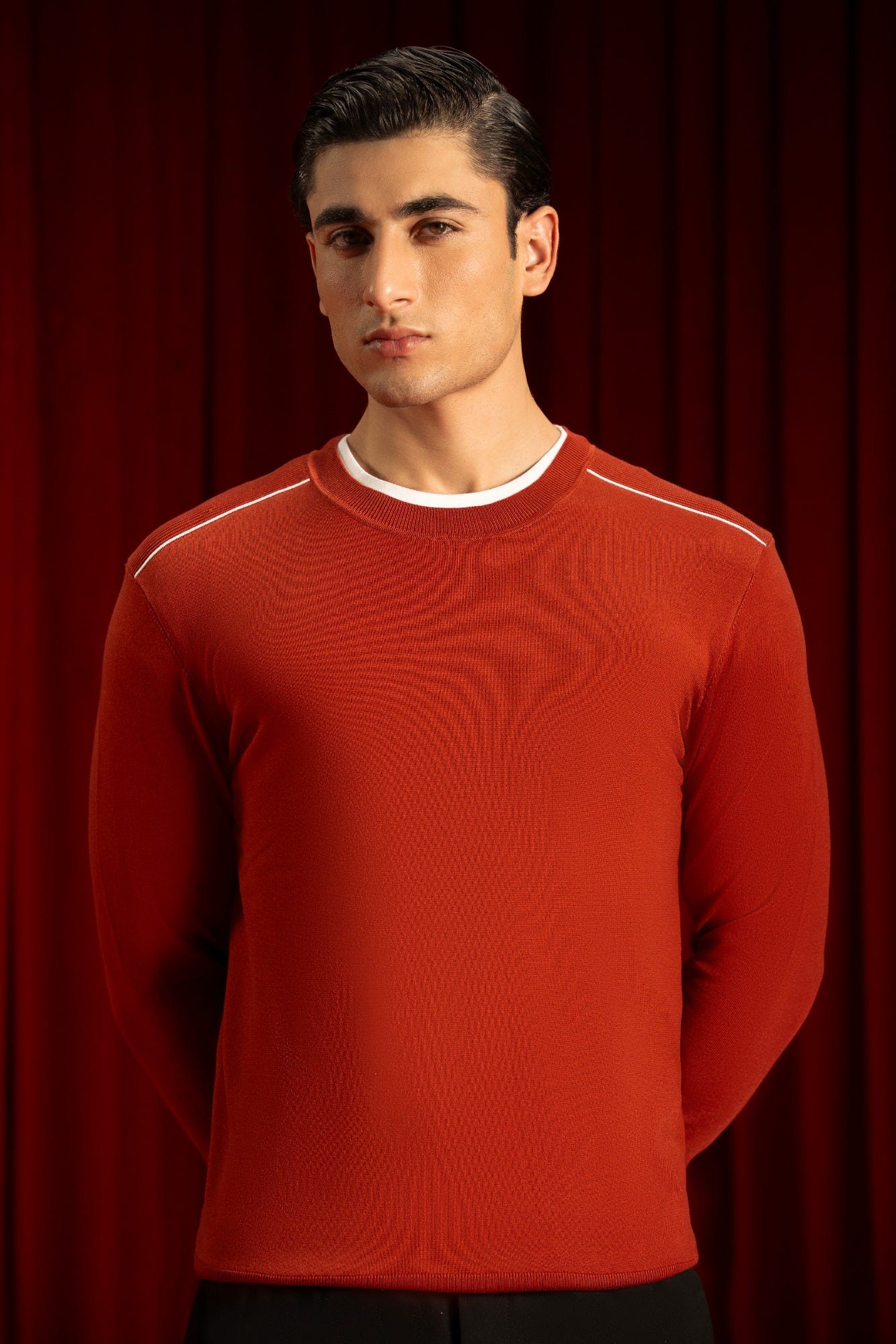 Rust Lyocell Crew Neck Sweater | Cc Swt 0016