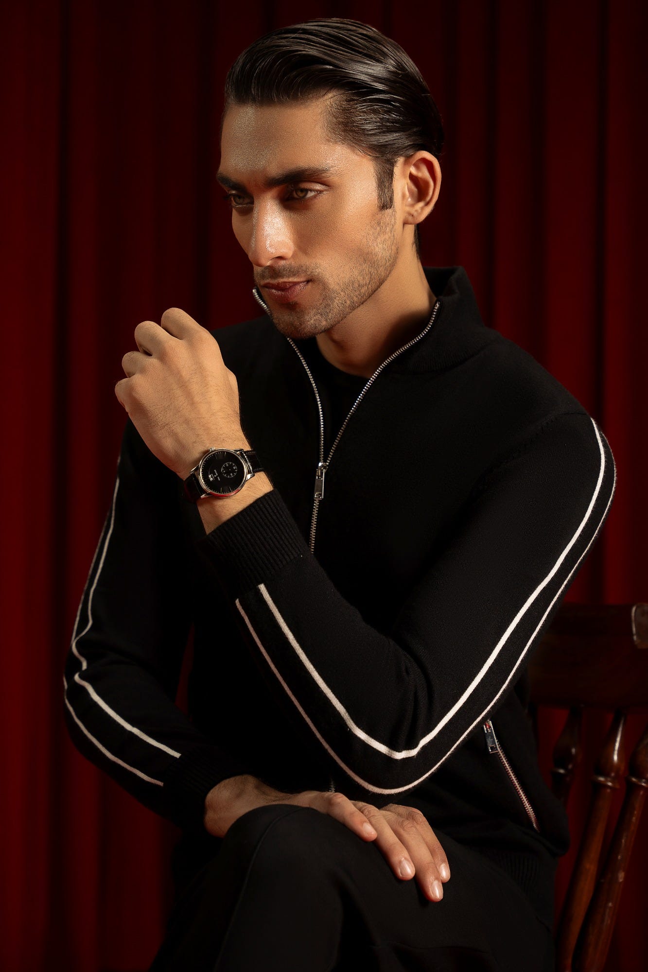 Black Gauge Cardigan Zipper | Cc Swt 0017