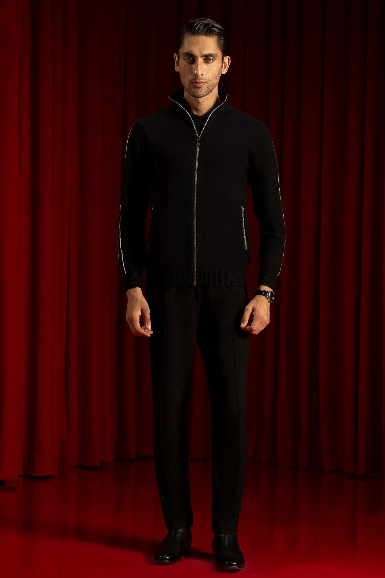 Black Gauge Cardigan Zipper | Cc Swt 0017