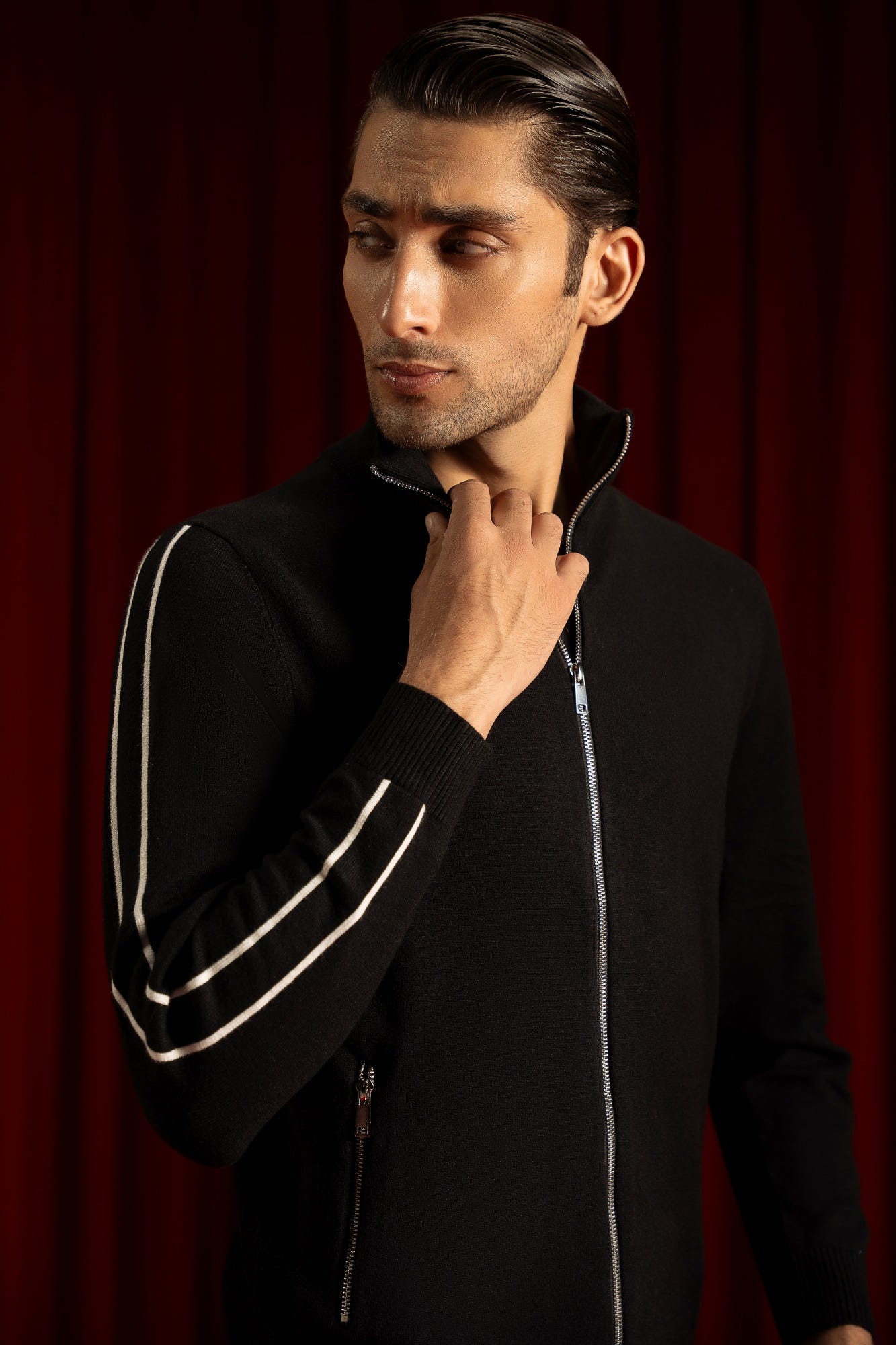 Black Gauge Cardigan Zipper | Cc Swt 0017