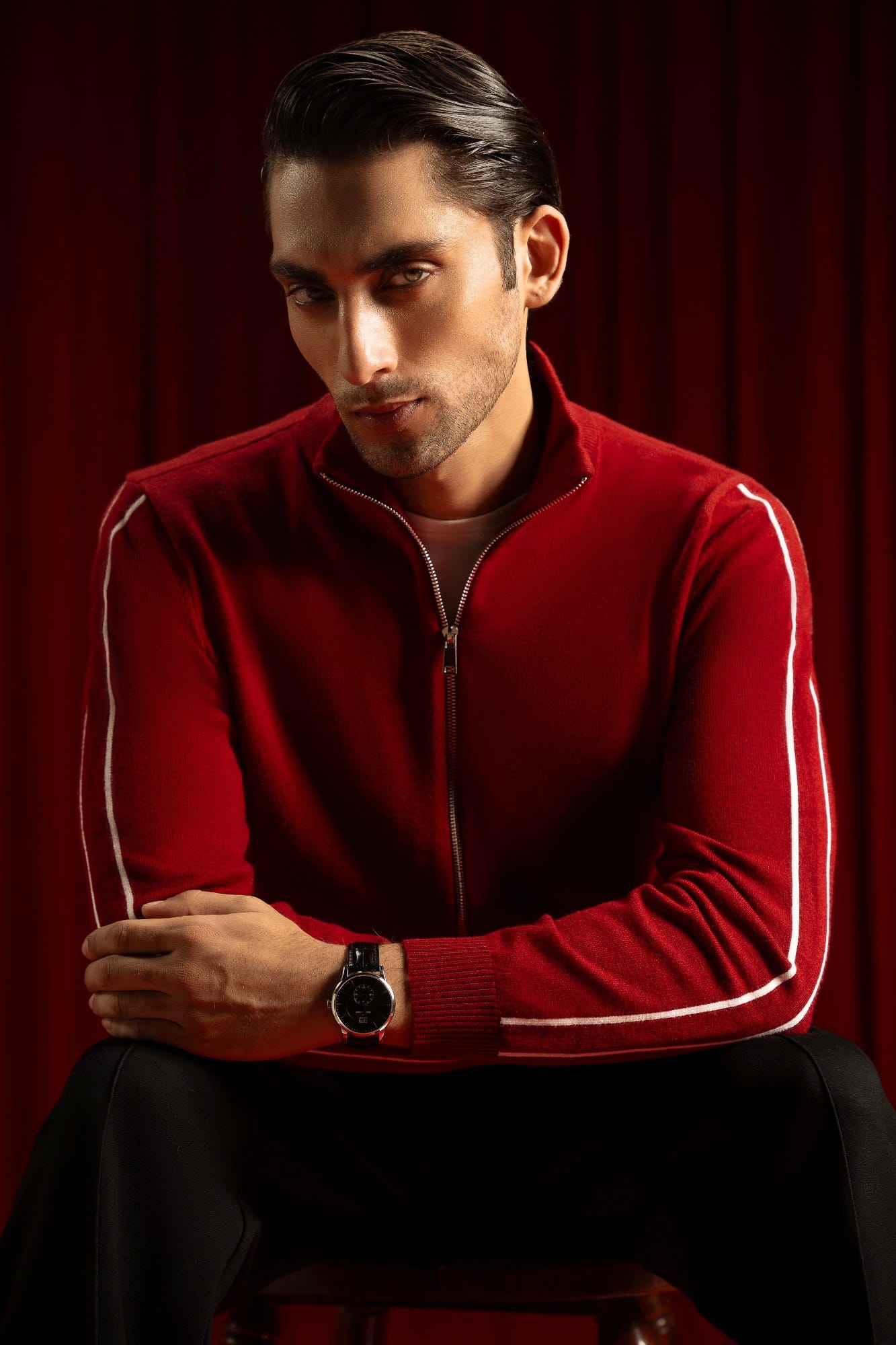 Burgundy Gauge Cardigan Zipper | Cc Swt 0018