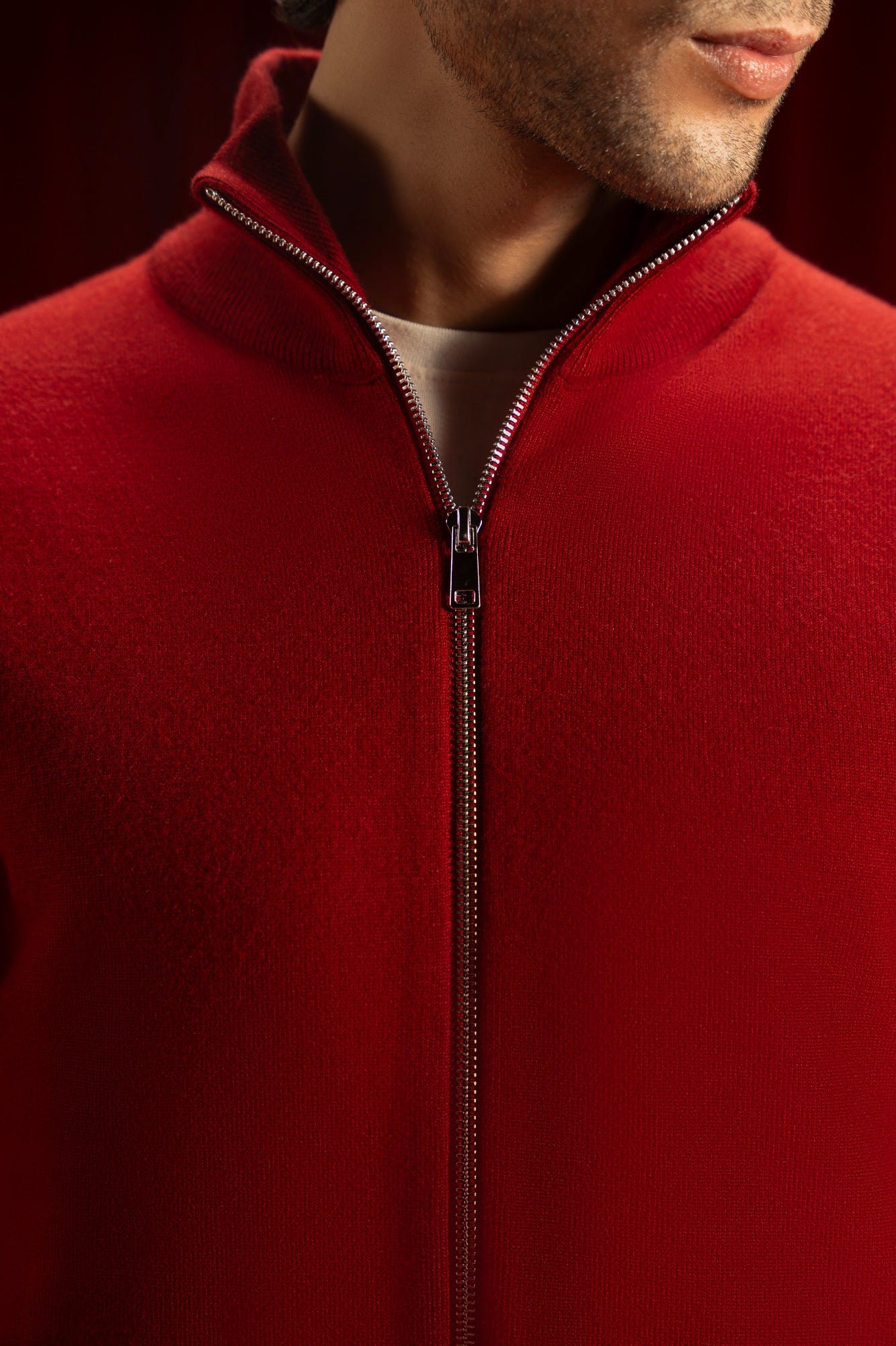 Burgundy Gauge Cardigan Zipper | Cc Swt 0018