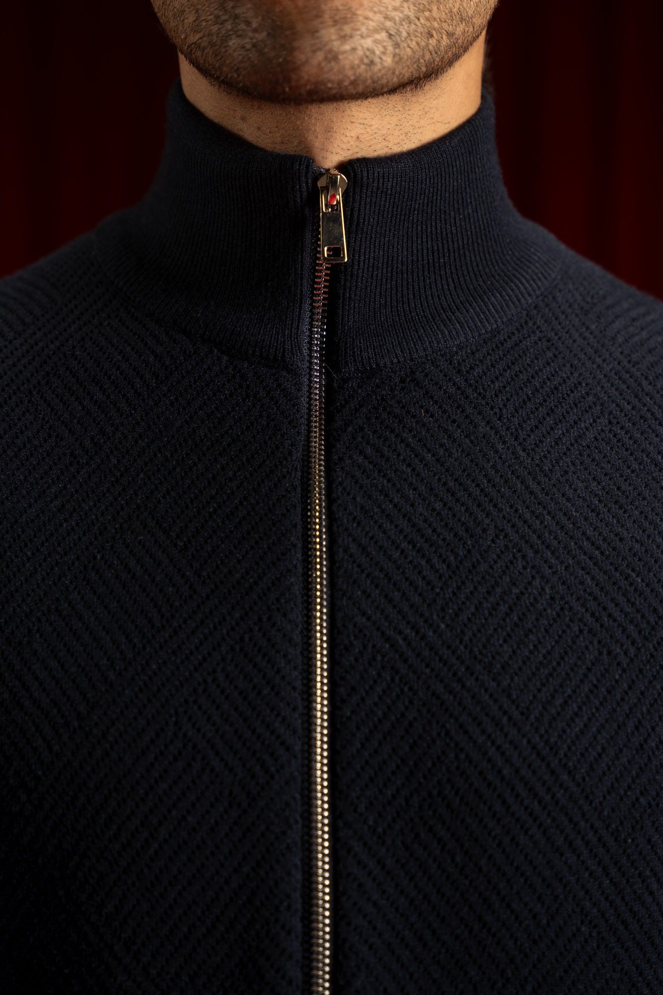 Navy Gauge Cardigan Zipper | Cc Swt 0020