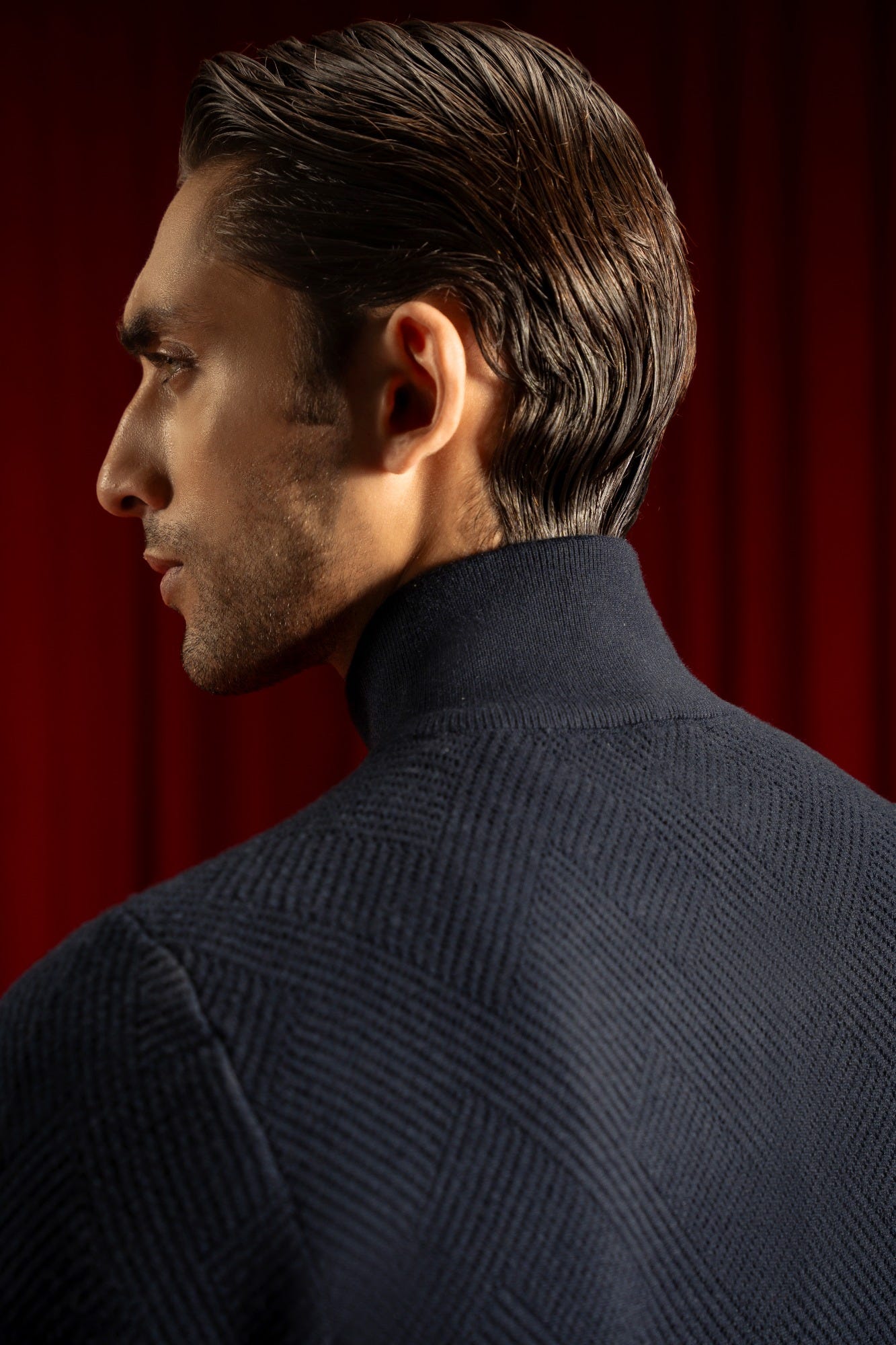 Navy Gauge Cardigan Zipper | Cc Swt 0020