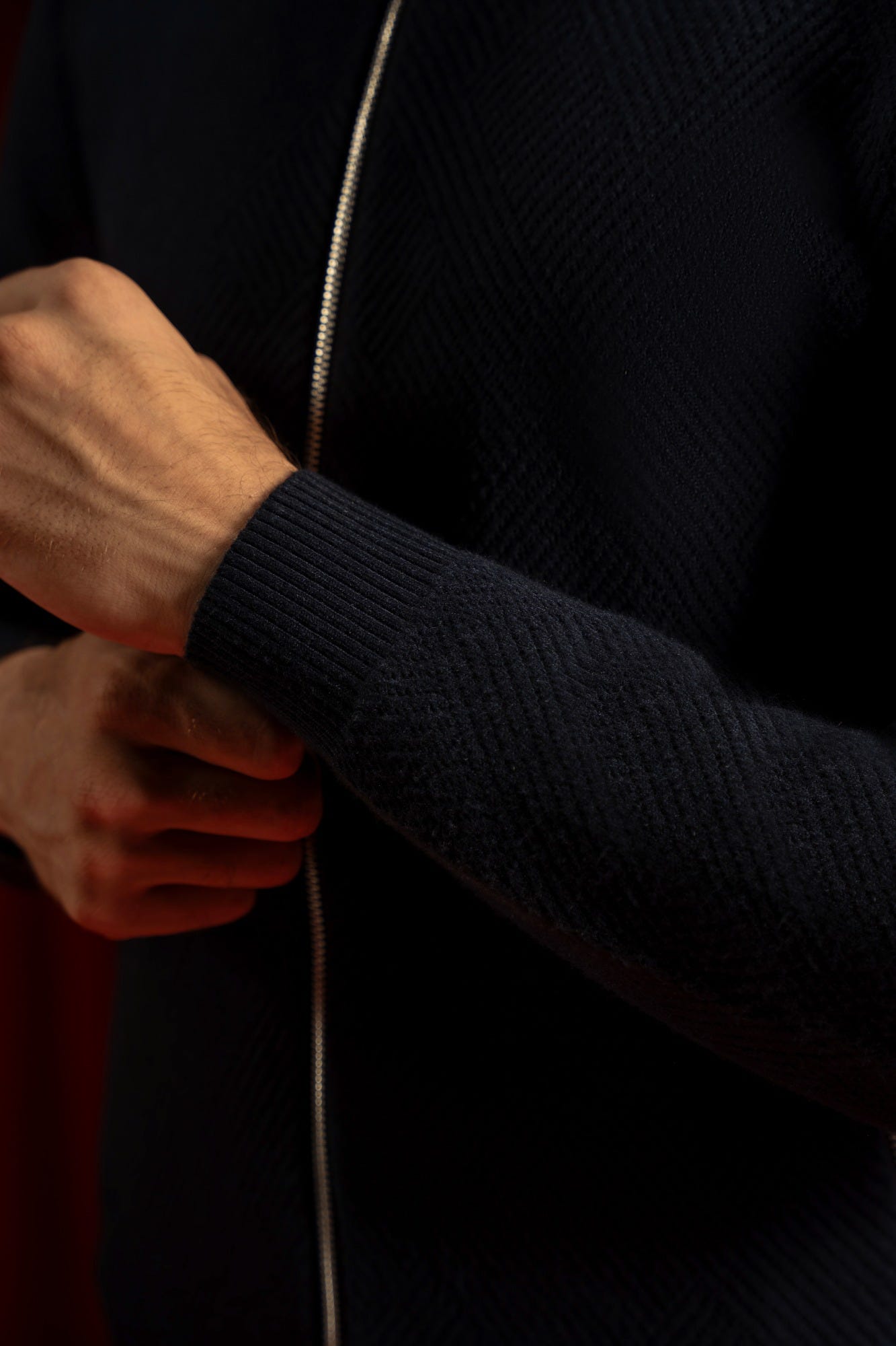 Navy Gauge Cardigan Zipper | Cc Swt 0020