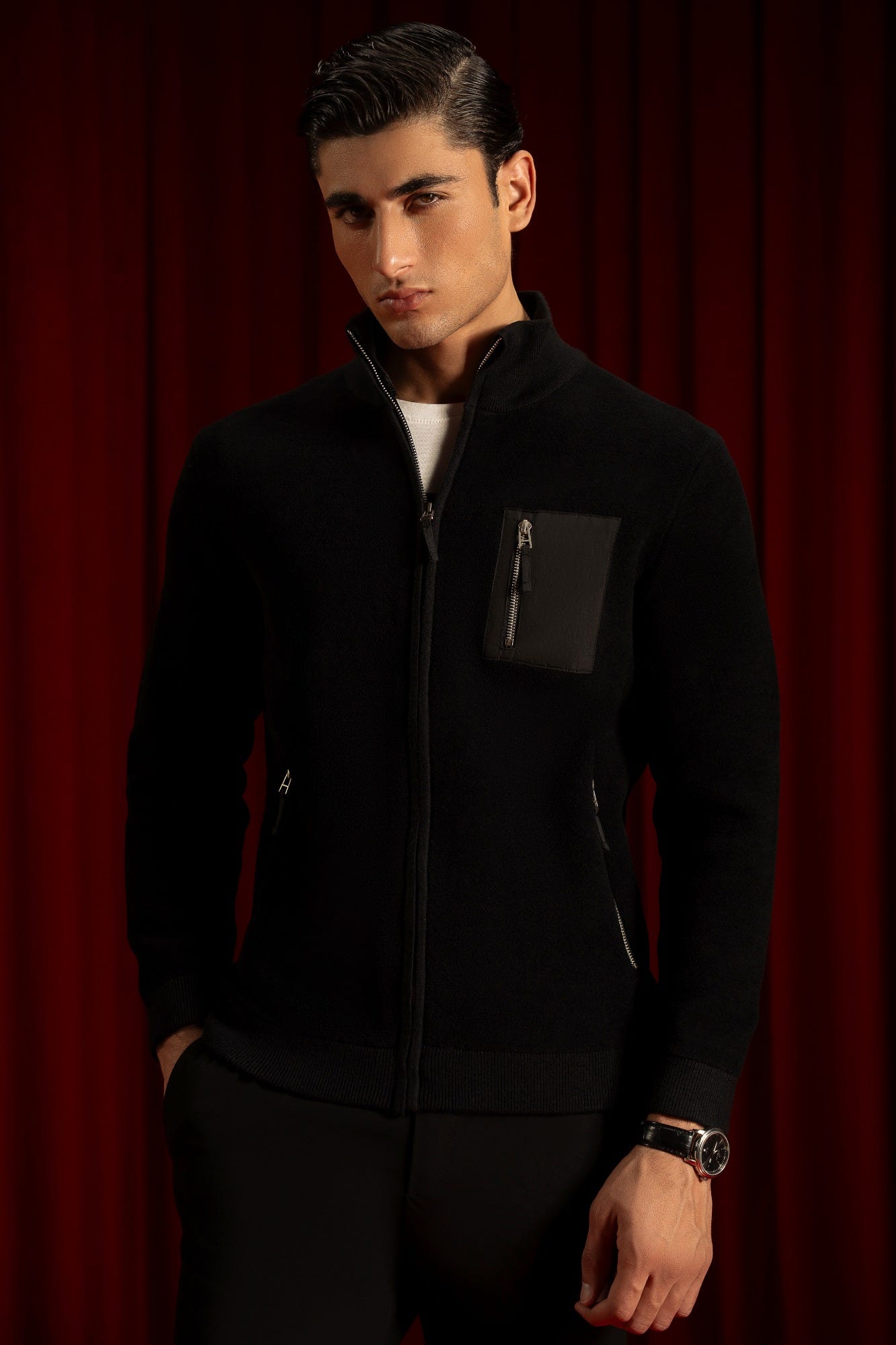 Black Nylon Cardigan Zipper Reece | Cc Swt 0021
