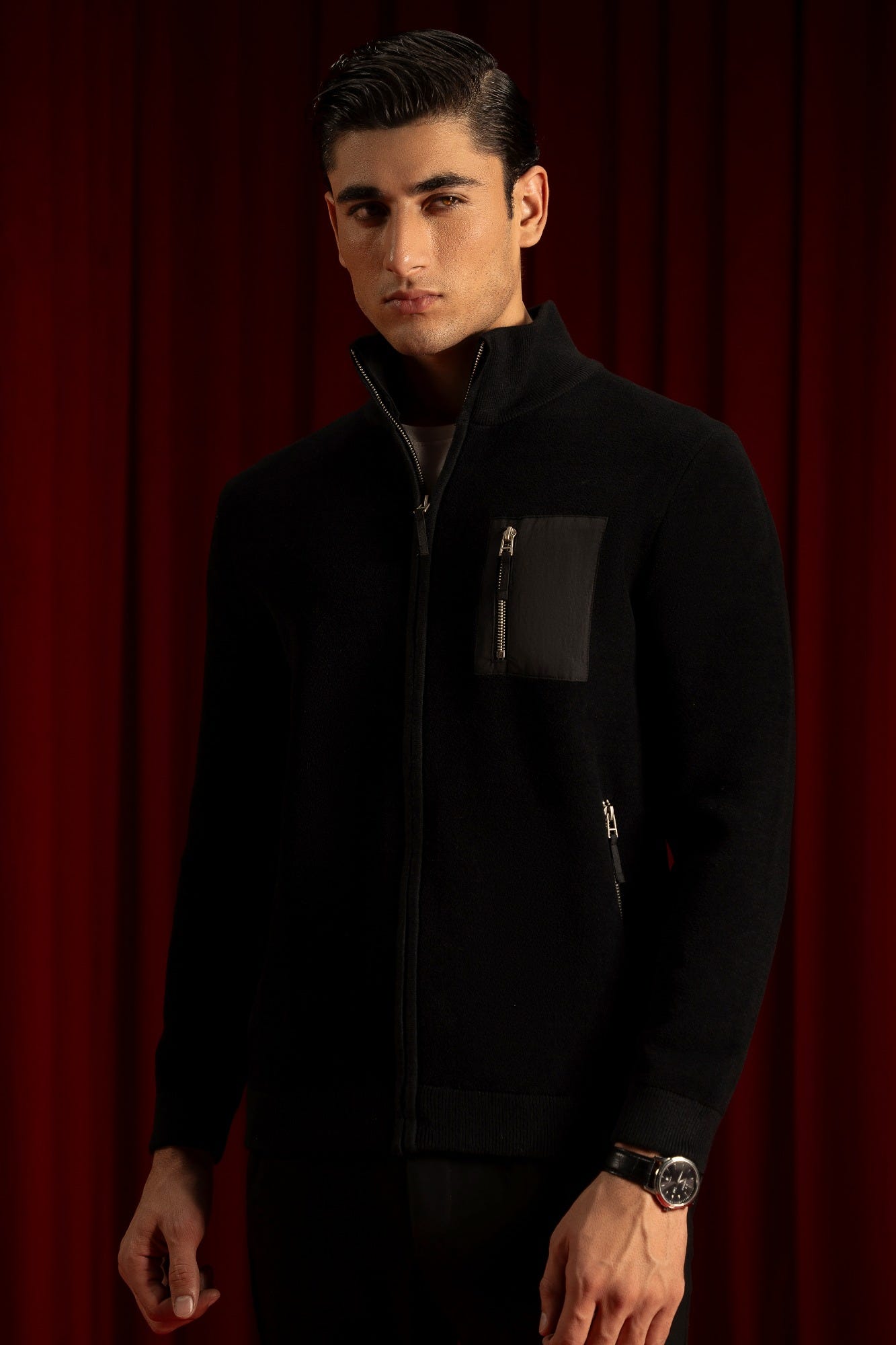 Black Nylon Cardigan Zipper Reece | Cc Swt 0021