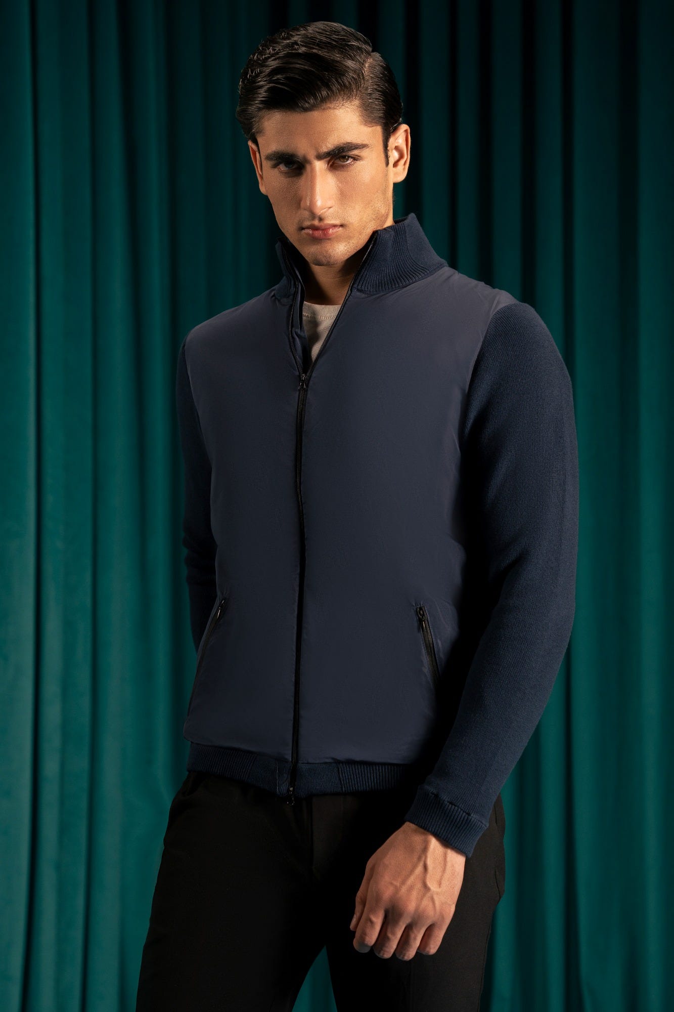 Navy Cotton Hi Fashion Jacket | Cc Swt 0025