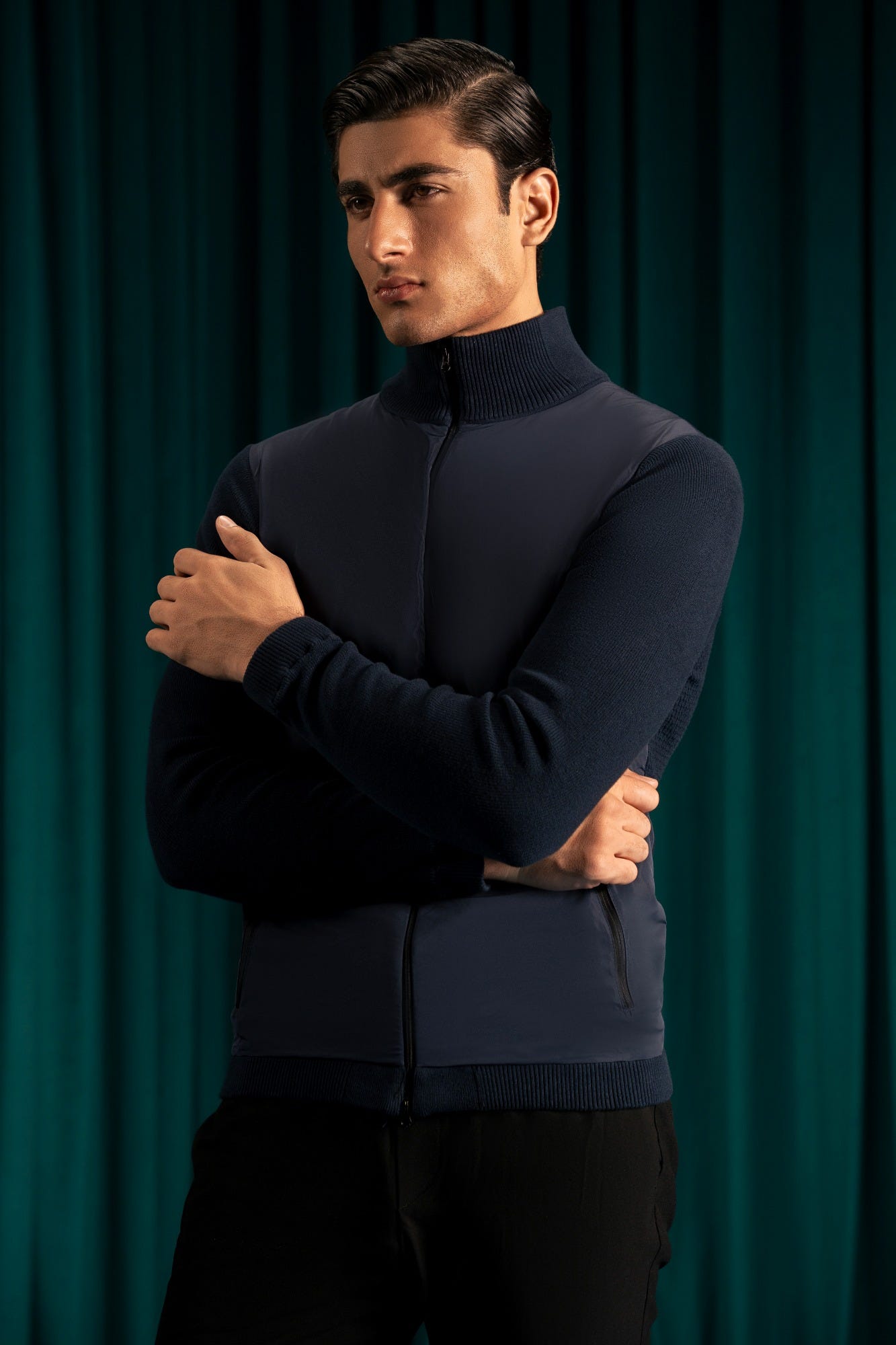 Navy Cotton Hi Fashion Jacket | Cc Swt 0025