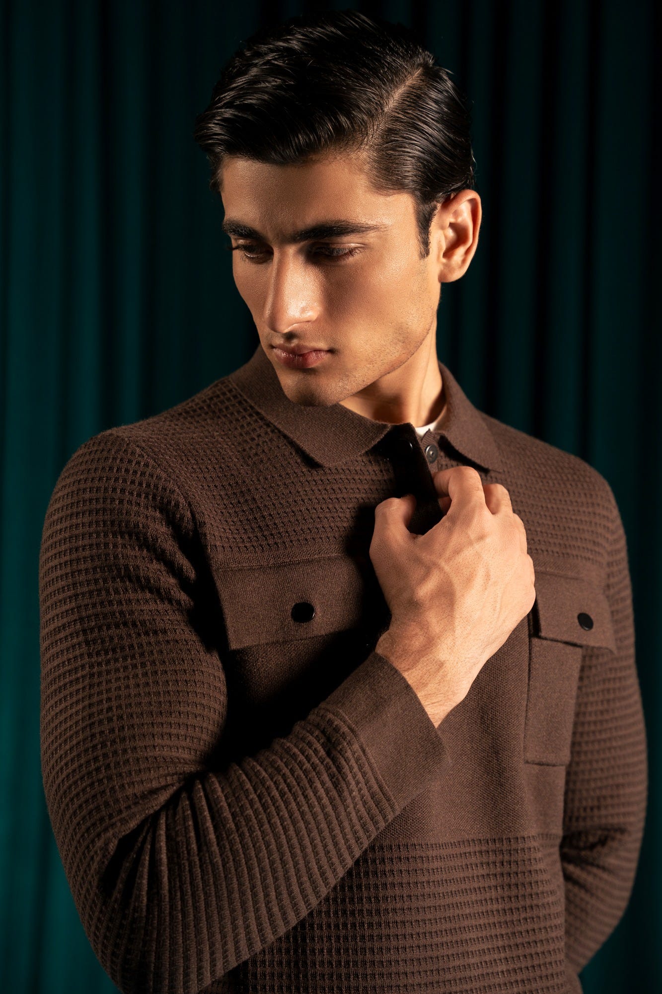 Brown Viscose Half Zipper Sweater | Cc Swt 0029