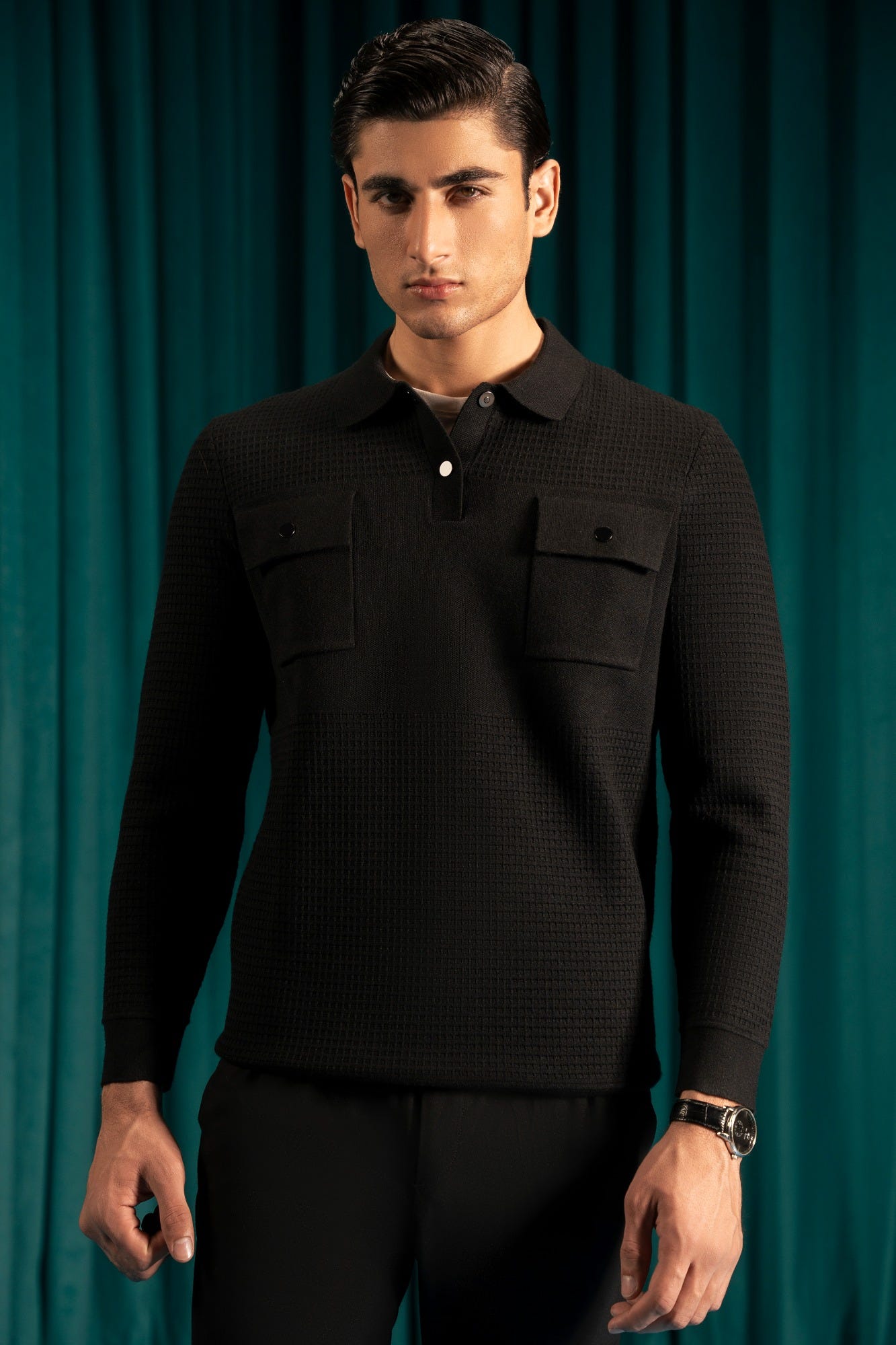 Black Viscose Half Zipper Sweater | Cc Swt 0030