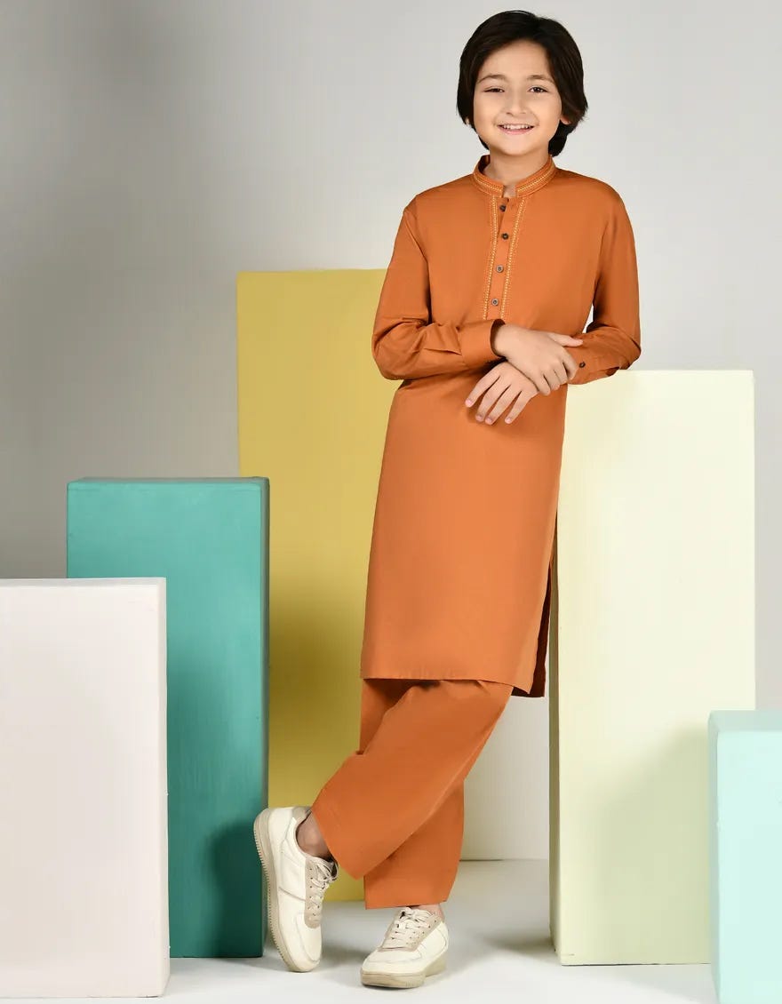 Orange Blended Kid's Kameez Shalwar | Jcks-A-34752