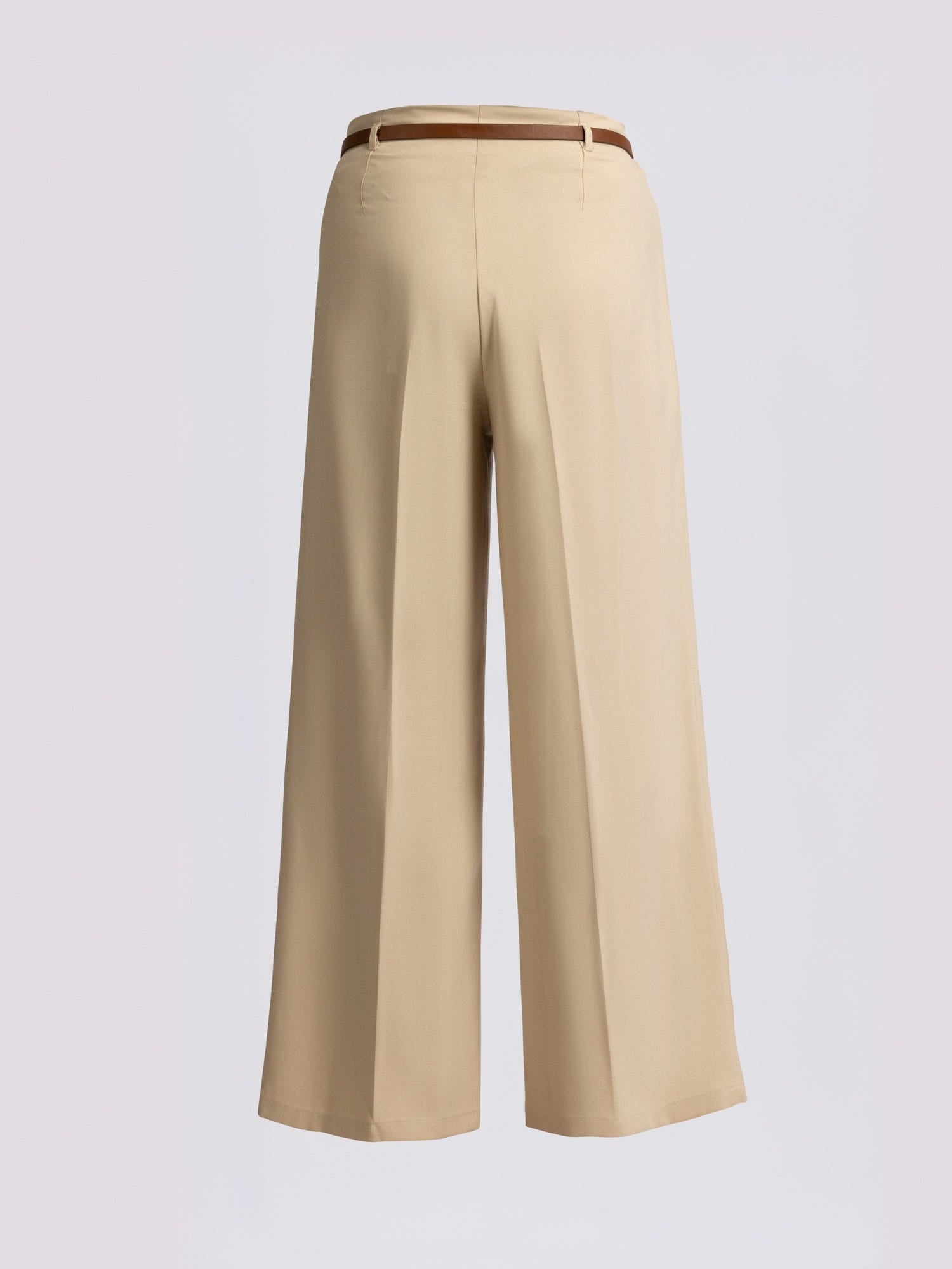 Beige High Waist Belted Trousers