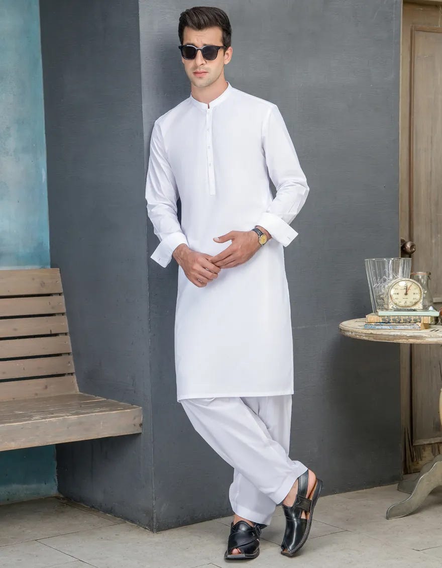 WHITE BLENDED UNSTITCHED KAMEEZ SHALWAR FABRIC | JJMS-3002-R10-White