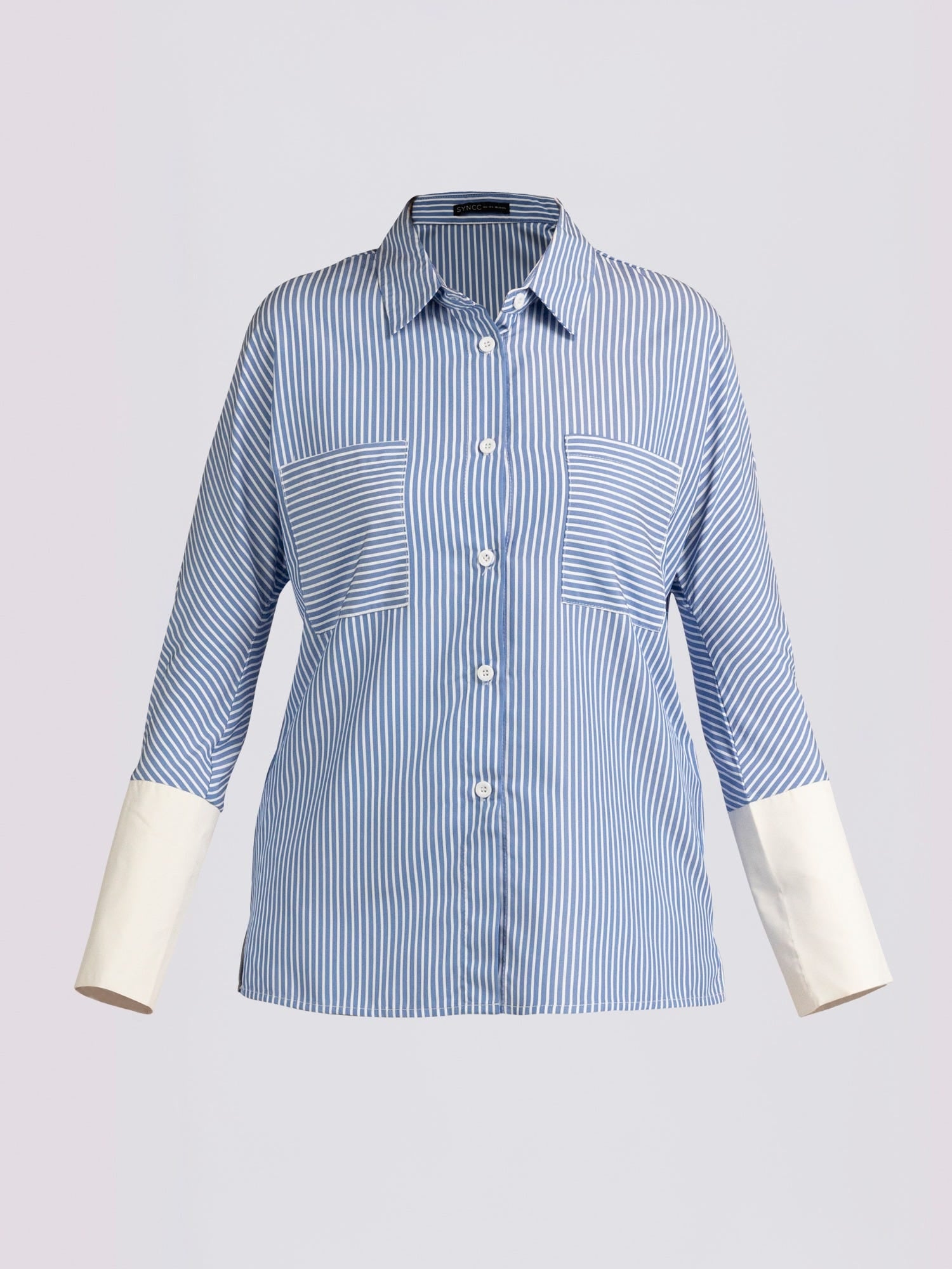 Blue Bold Cuff Pinstripe Button-Down Shirt