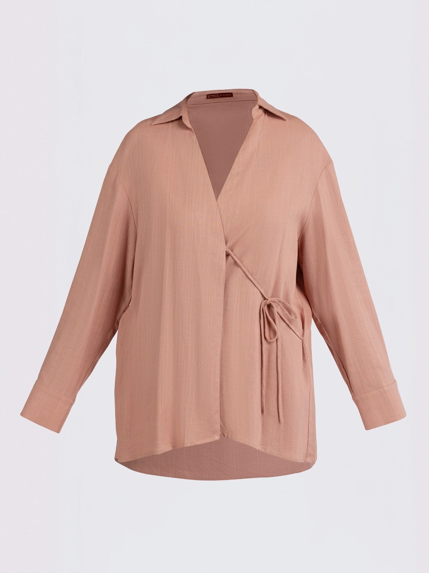 Tea Pink Draped Side-Tie Kimono Shirt