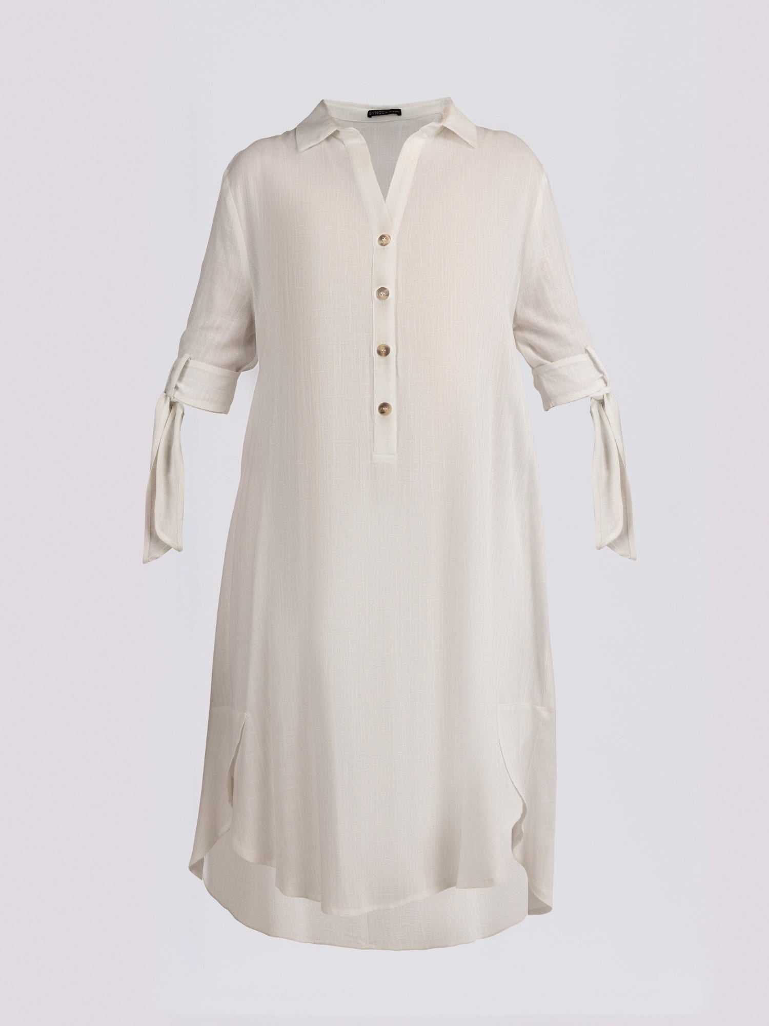 Off White Tie-Cuff Half-Button Shirt Dress
