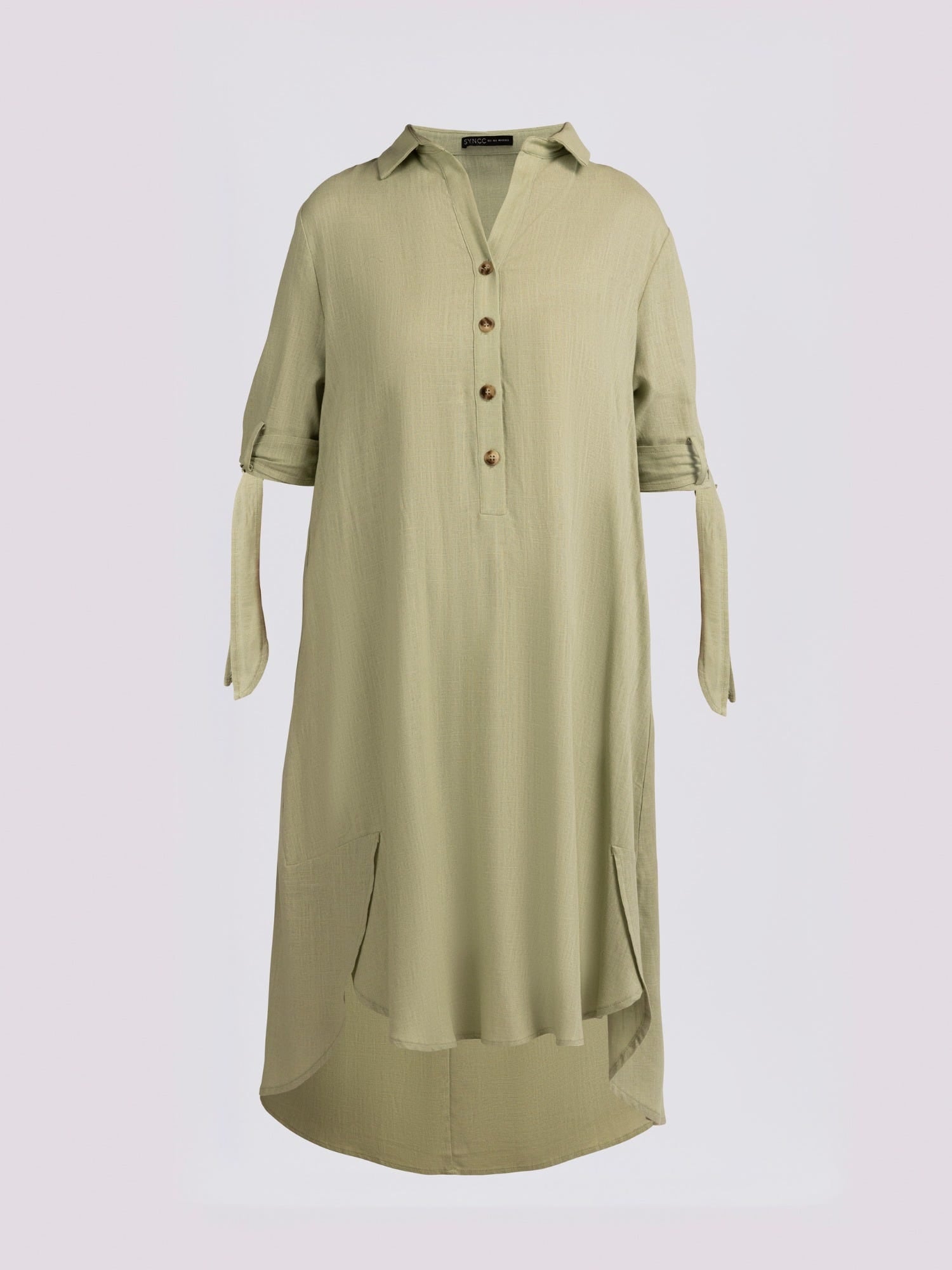 Light Green Tie-Cuff Half-Button Shirt Dress