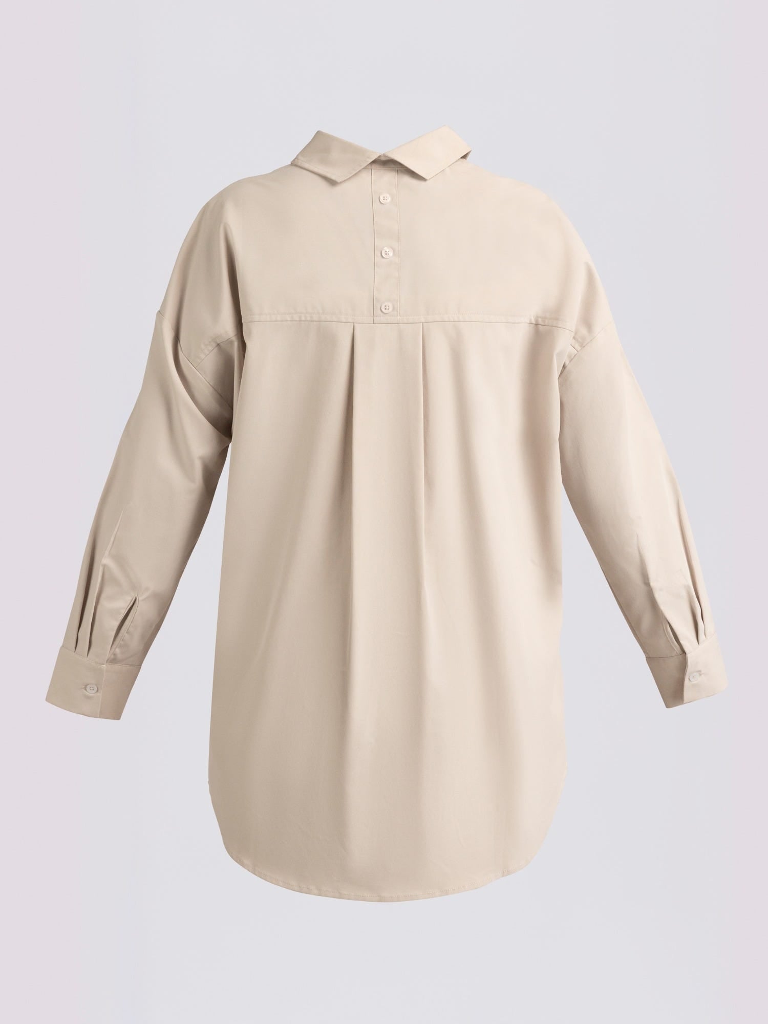 Beige Stepped High-Low Classic Shirt