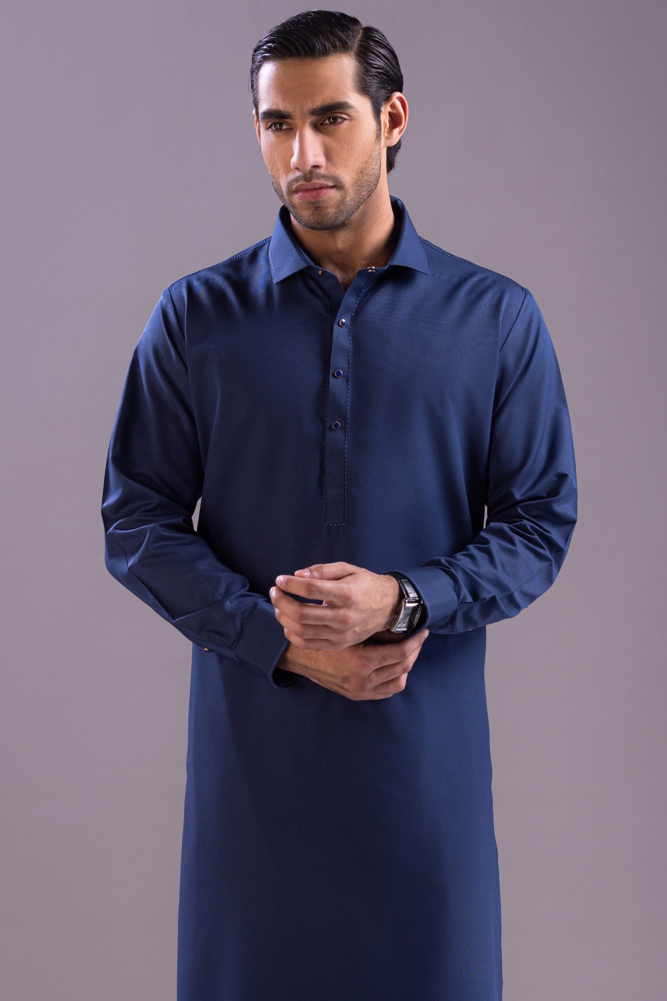 Wuhan - Dark Blue Blended Kameez Shalwar