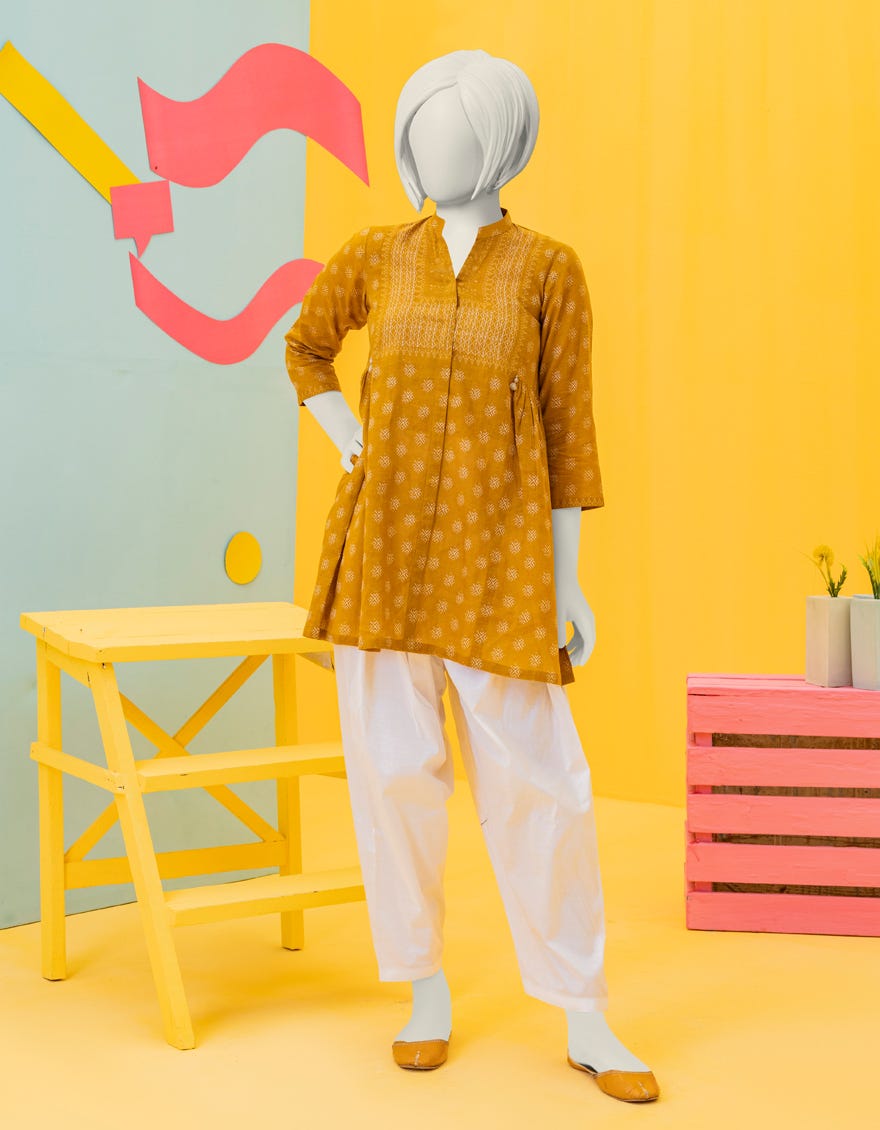Mustard Lawn Teens Kurti | Jygk-S-Ygkl-108-24