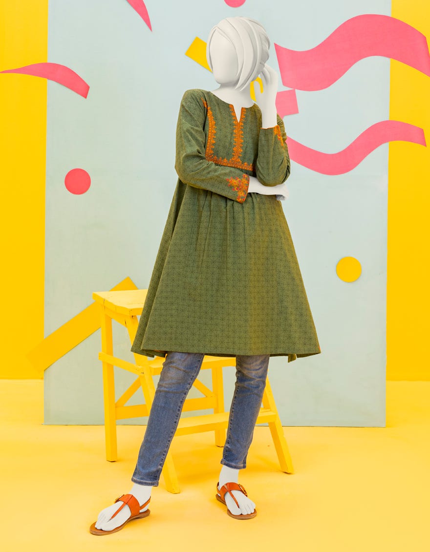 Green Textured Teens Kurti | Jygk-S-Ygkl-127-24