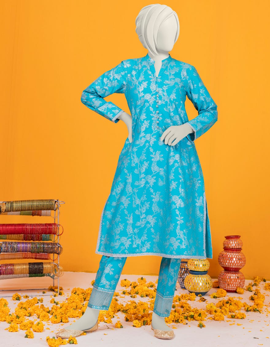 Blue Textured Stitched 2 Piece | Jgk-S-Ygtl-422-24