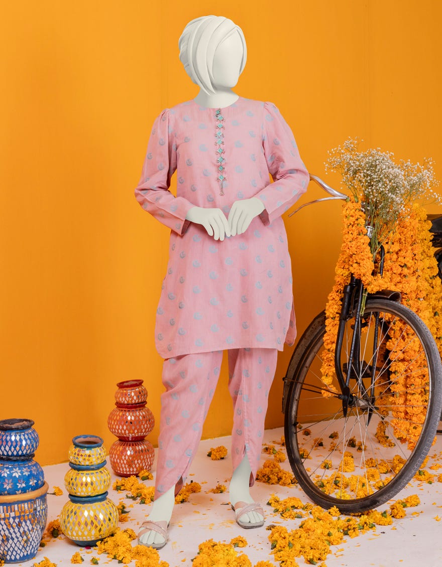 Pink Jacquard Stitched 2 Piece | Jgk-S-Ygtl-425-24