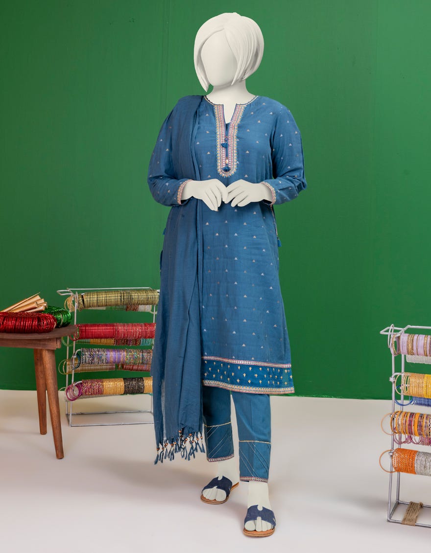 Blue Textured Stitched 3 Piece | Jgk-S-Ygtl-615-24