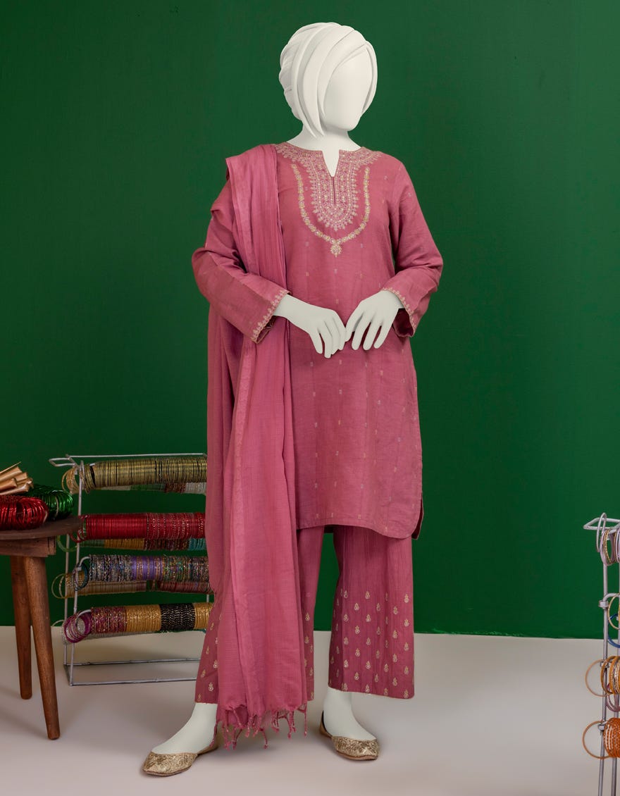 Pink Textured Stitched 3 Piece | Jgk-S-Ygtl-616-24
