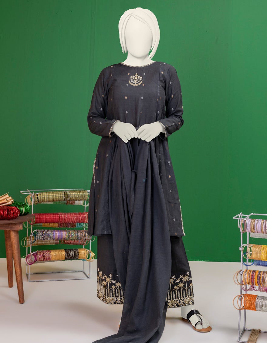 Black Textured Stitched 3 Piece | Jgk-S-Ygtl-617-24