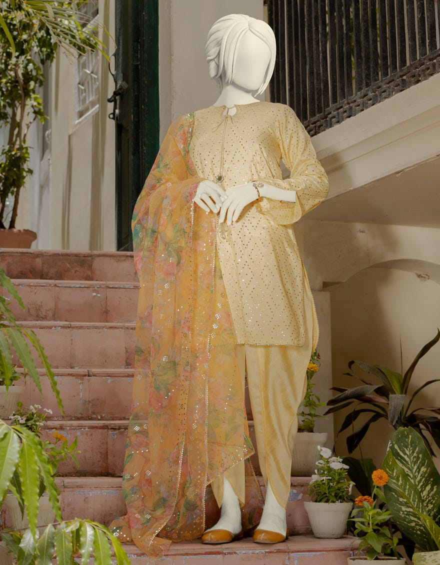 Yellow Raw Silk Teens 3 Piece Stitched | Jgk-S-Ygtl-633-23