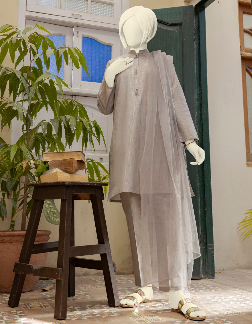Grey Jacquard Teens 3 Piece Stitched | Jgk-S-Ygtl-638-23