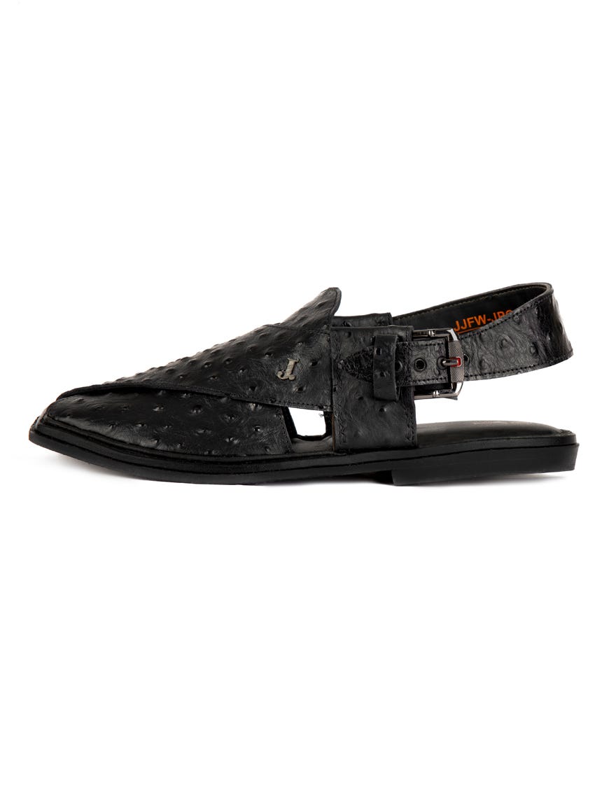 BLACK TEXTURED LEATHER MEN PESHAWARI CHAPPAL JJFW JPC 11302 R1