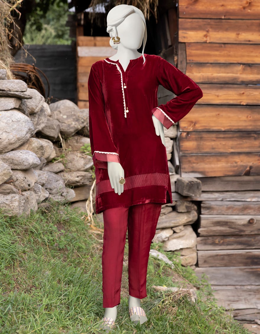 MAROON VELVET KURTI