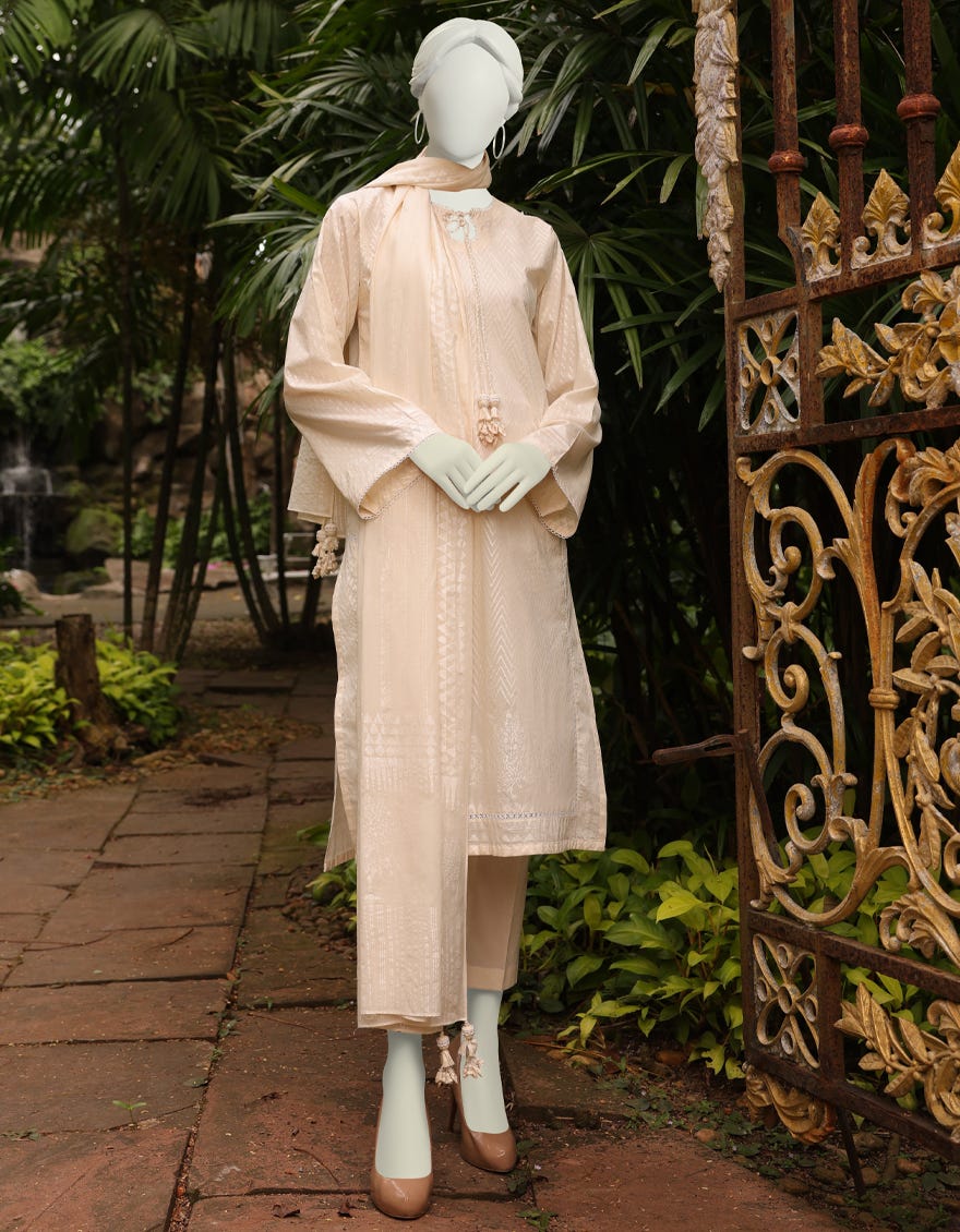PINK JACQUARD UNSTITCHED 3PC | JLAWN-S-23-223