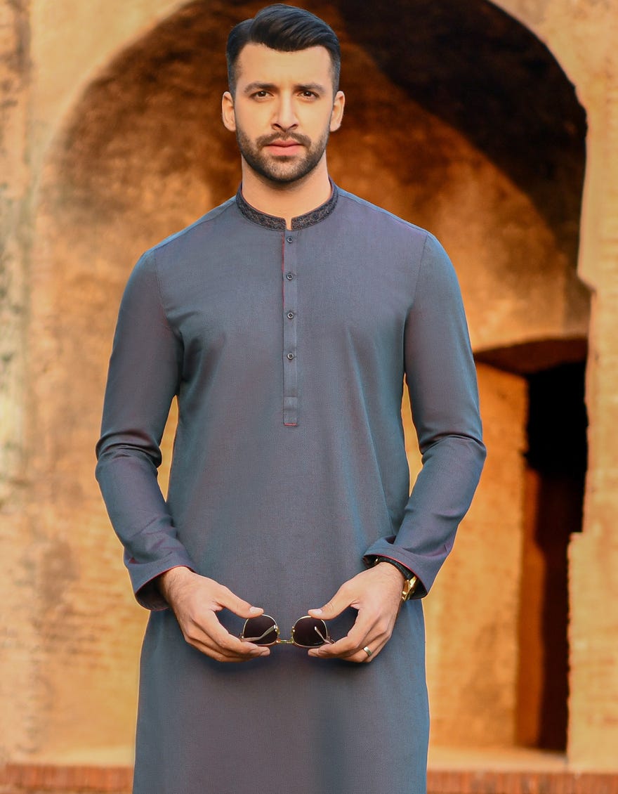 PRUSSIAN BLUE BLENDED KURTA | JJK-A-44039