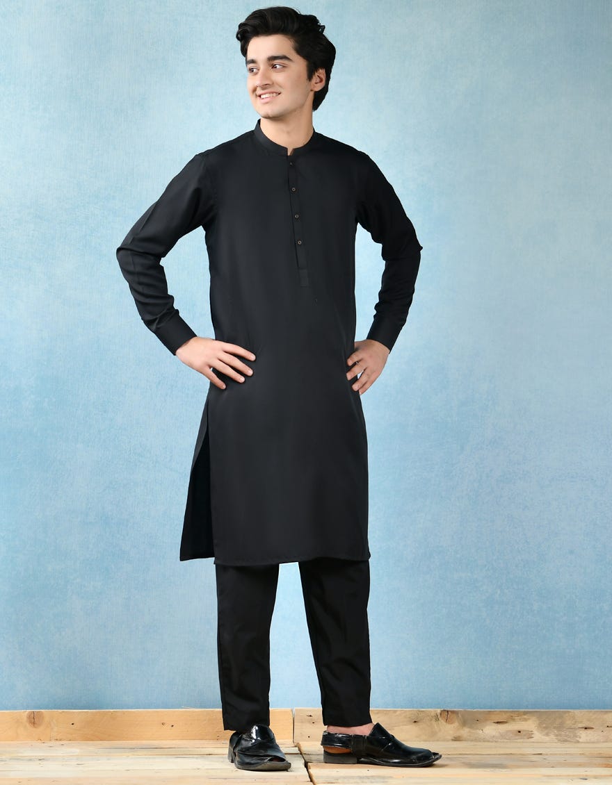 BLACK POLYESTER VISCOSE KURTA PAJAMA JTKP A 44071