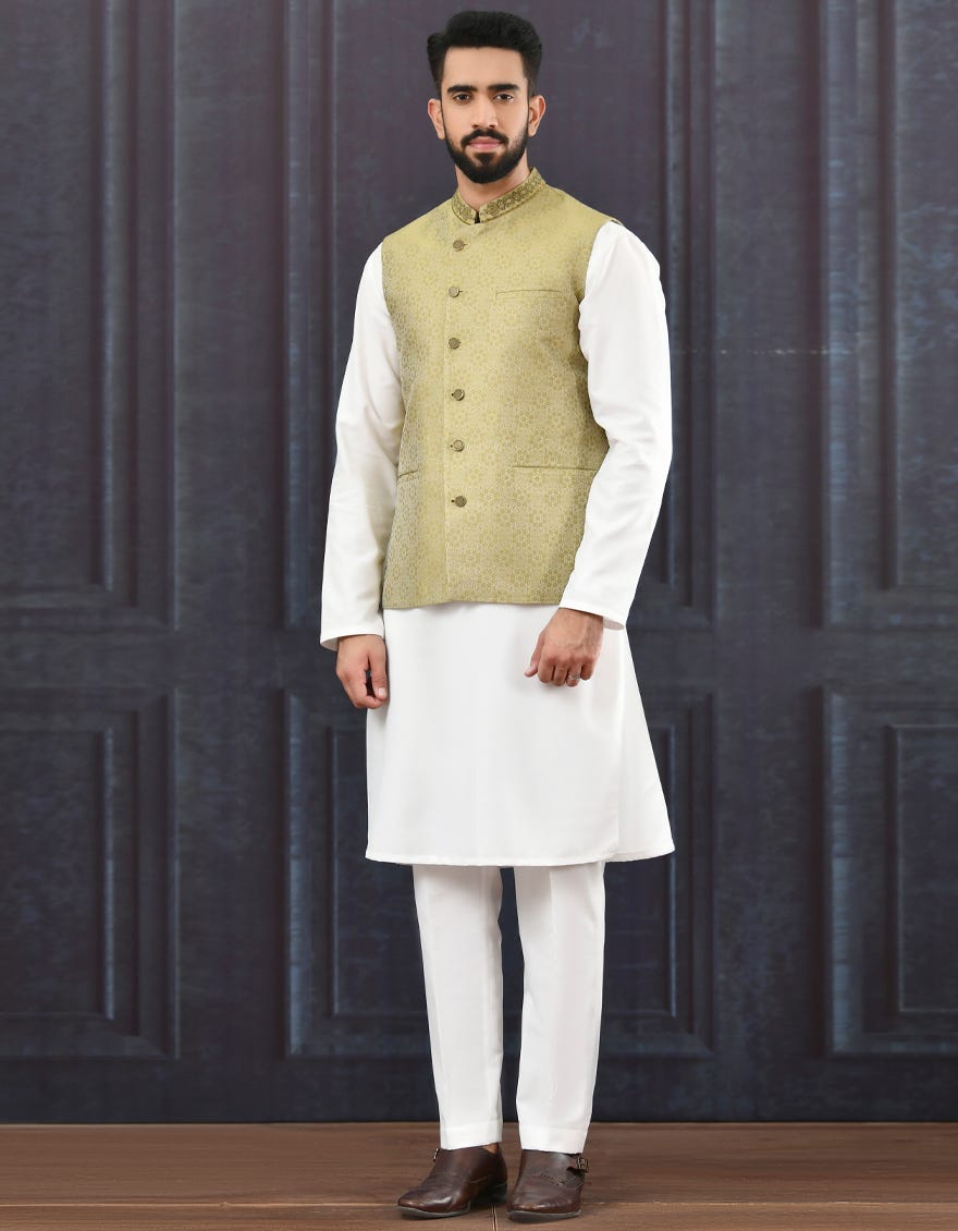 Mehndi kurta with new arrivals waistcoat