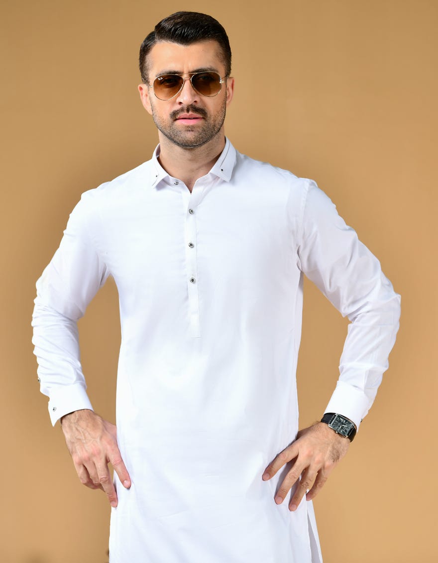 WHITE COTTON KAMEEZ SHALWAR JJKS 44098