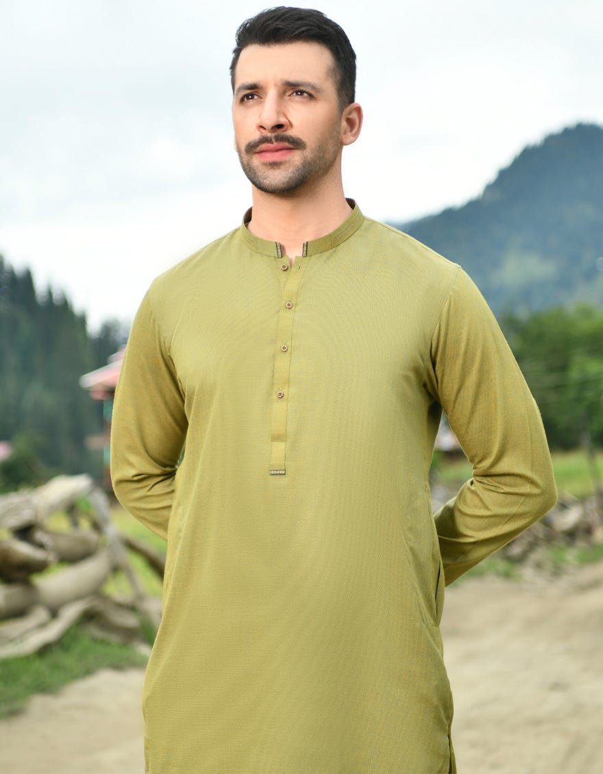MEHNDI GREEN BLENDED KURTA JJK 44179