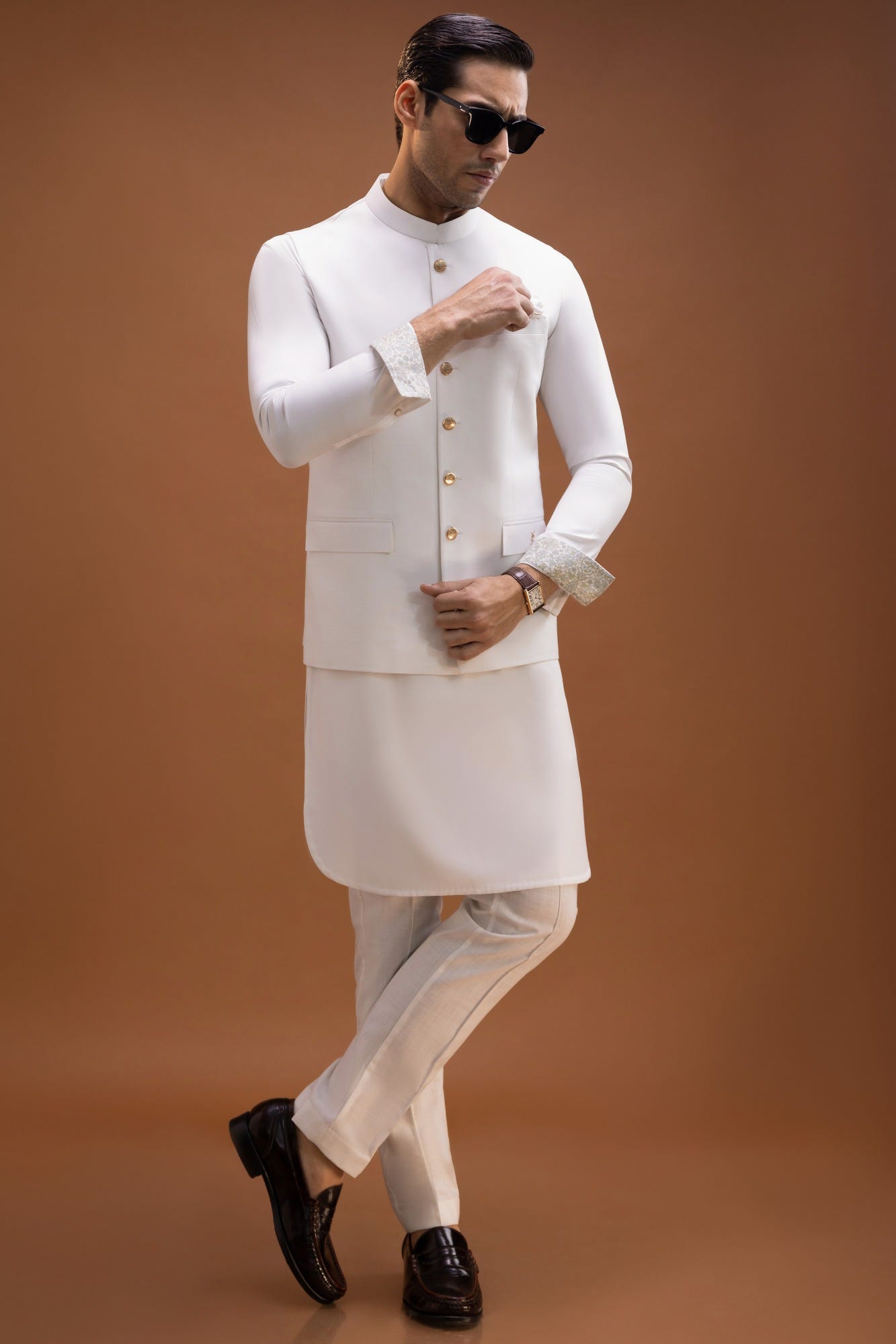 CUBA OFF WHITE BLENDED KAMEEZ SHALWAR WAISTCOAT